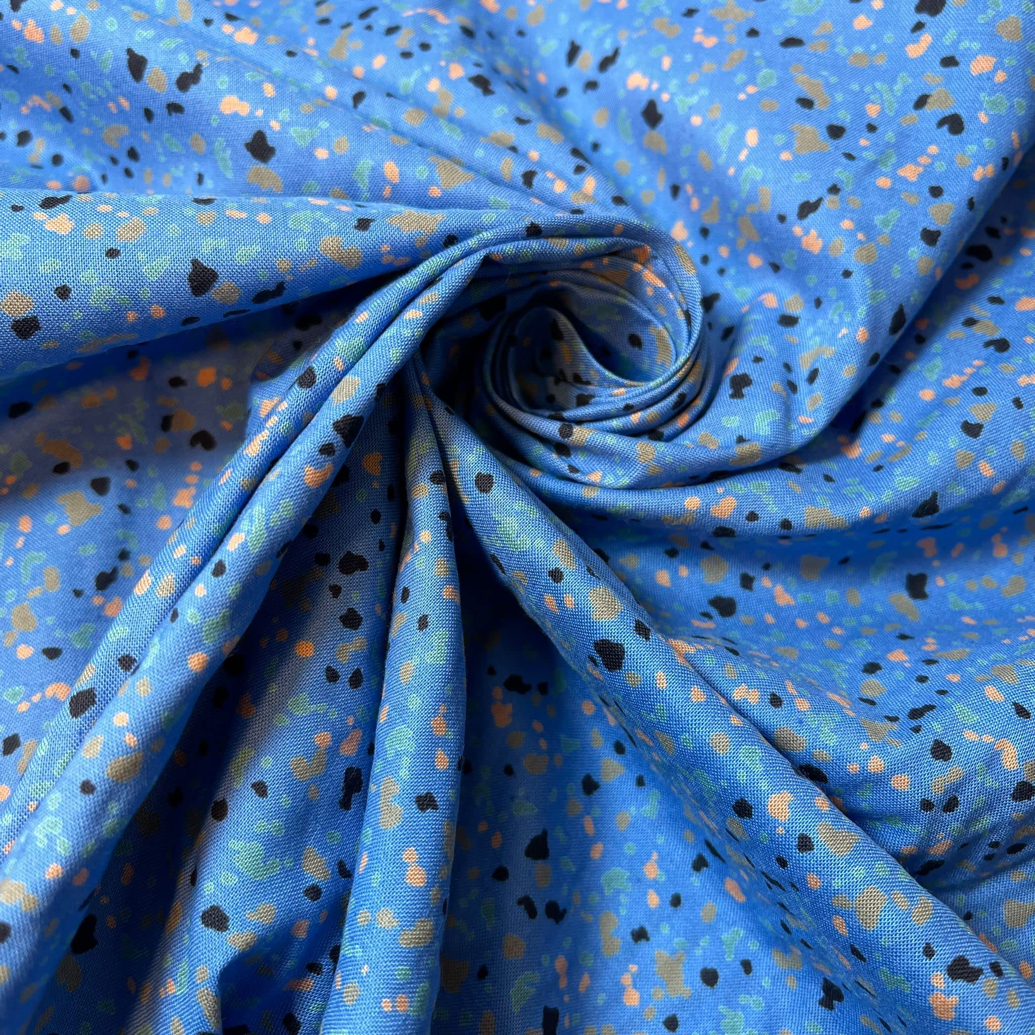 100% Cotton Vintage Novelty Floral Dress Material Craft Quilting Fabric - Perfect for Sewing Projects and Dress Making - Cotton Fabric by The Metre Clearance 44" (Blue Speckle) — image 1