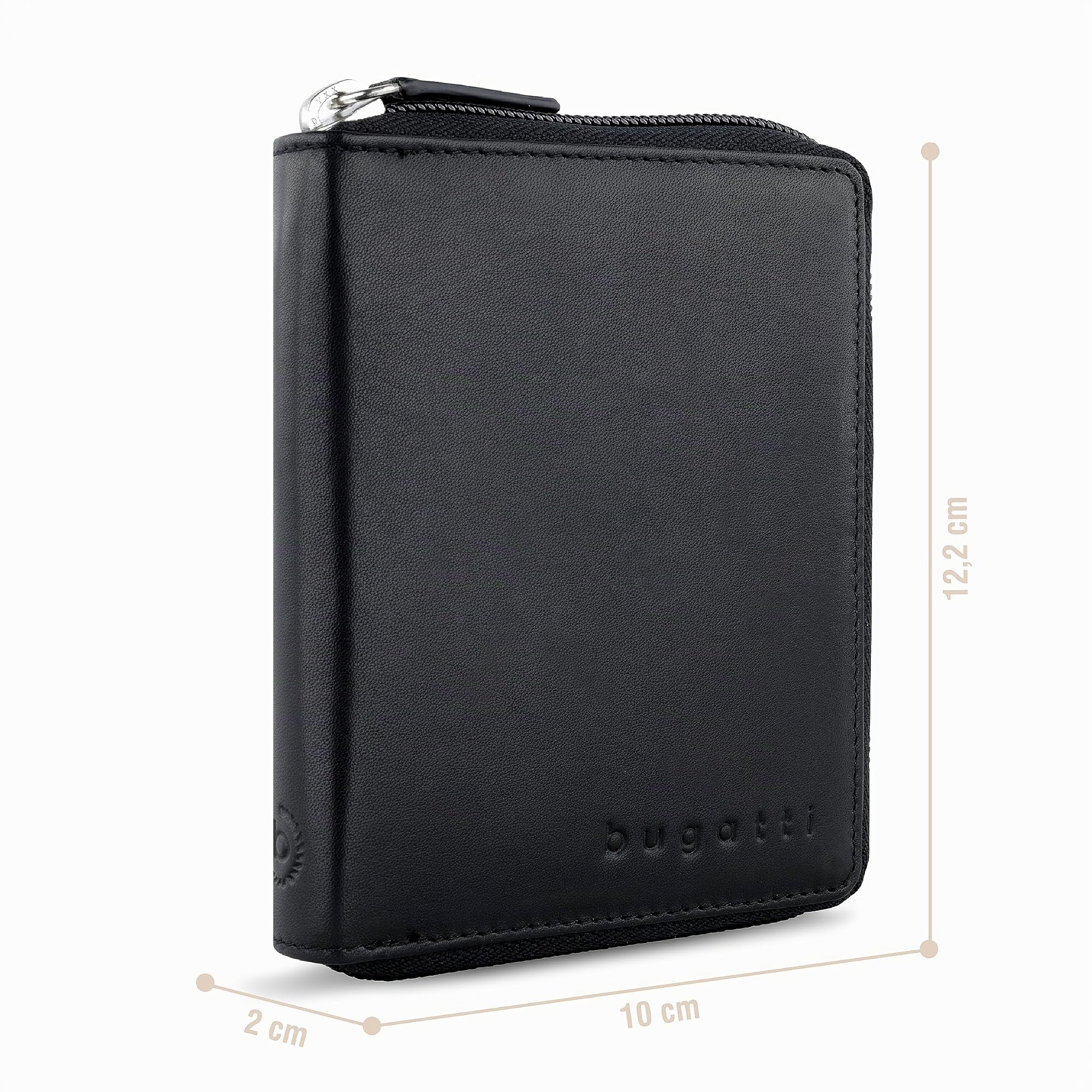 bugatti Primo Portefeuille Homme Zippé en Cuir 8 Cartes avec Porte Monnaie - Noir