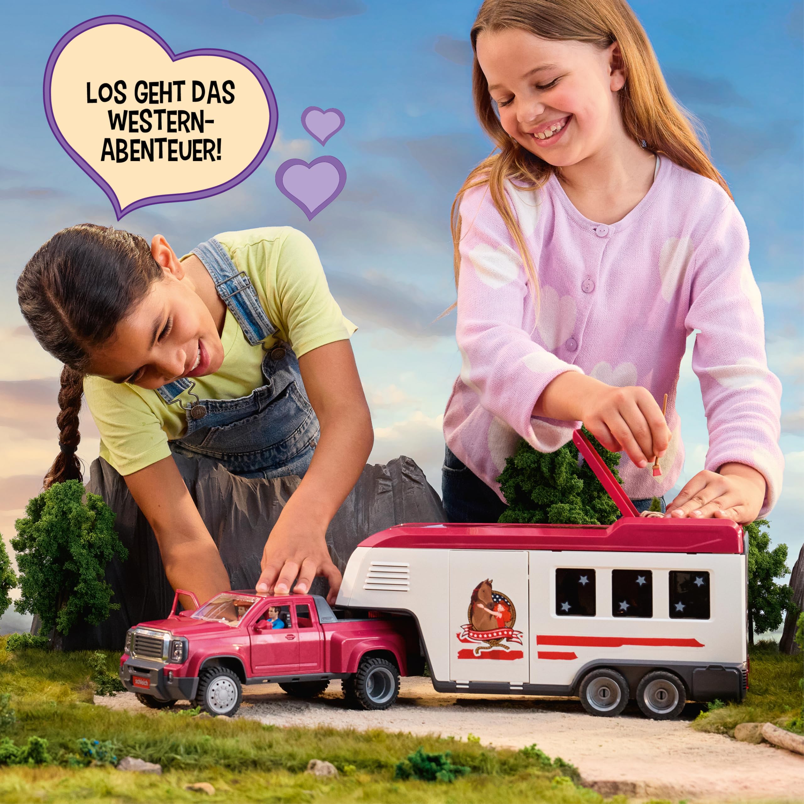 schleich Horse Club | Lakeside Truck mit Anhänger 42705 | 119-teiliges Set | Set inkl. Truck, Pferdeanhänger, Pferdebox, Hannah, 2 Pferde, Hund & Zubehör | Pferdespielzeug & Geschenk ab 5 Jahren