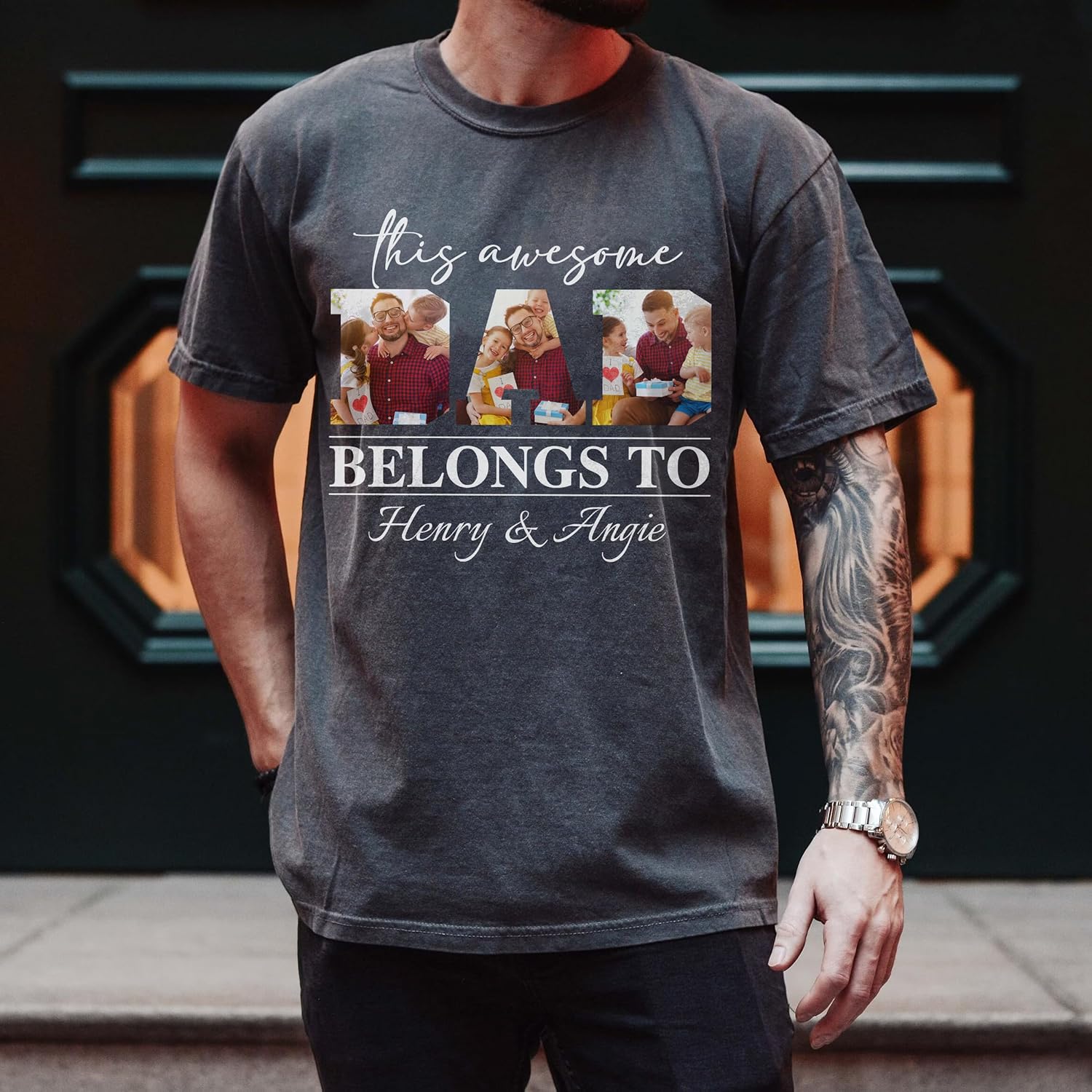 Customized Dad Shirt with Photos, Personalized Dad Shirt with Kids Names, for Dad Grandpa Papa - Image 7