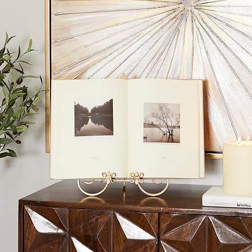 Miniatura 3 de Deco 79 Caballete de mesa de metal con soporte plegable, soporte de exhibición de 11 x 10 x 14 pulgadas, dorado