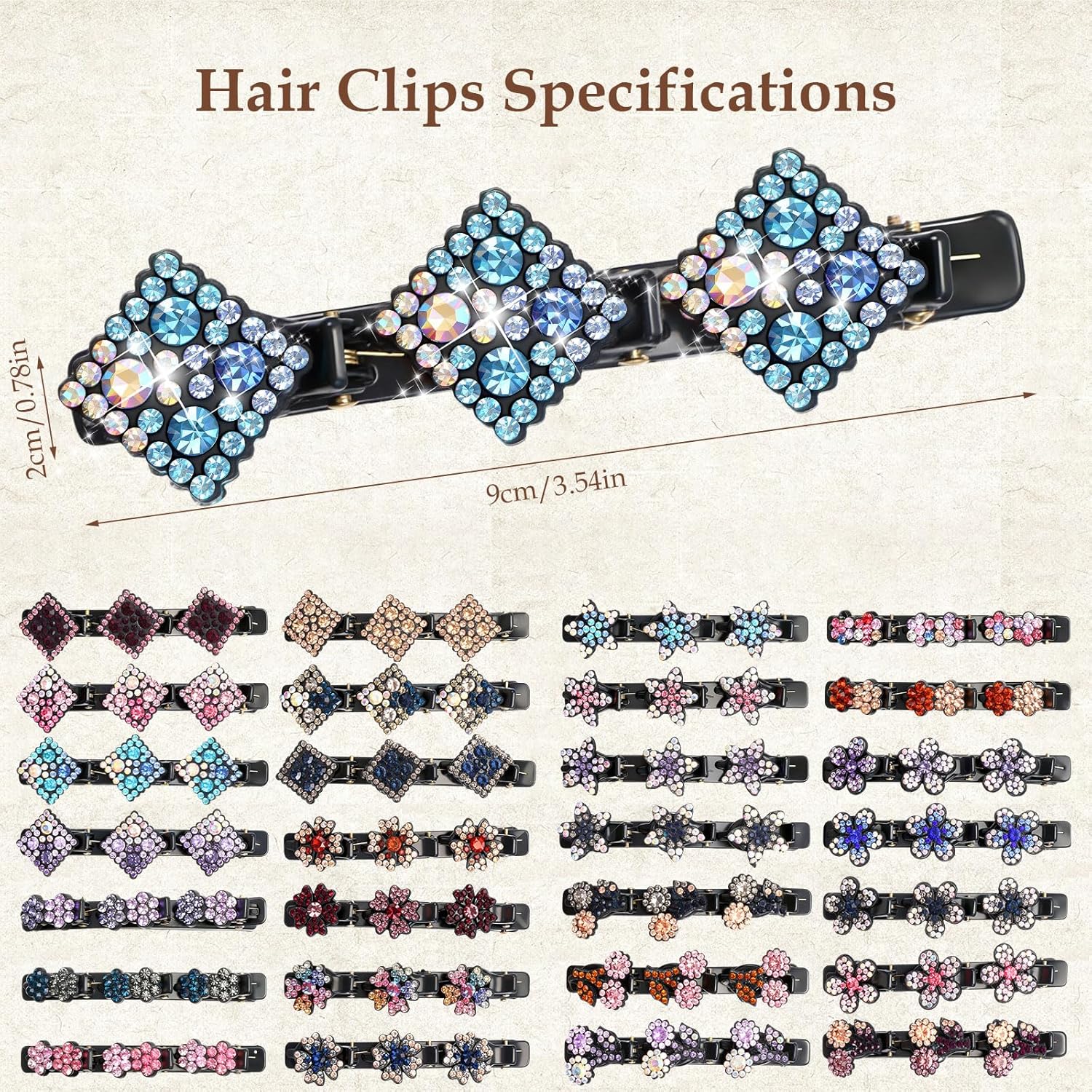 28 PCS Sparkling Crystal Stone Braided Hair Clips Bulk Easily Braided Hair Clips Shiny Rhinestone Clip for Women Styling Partitions Chopped Hairpin Duckbill