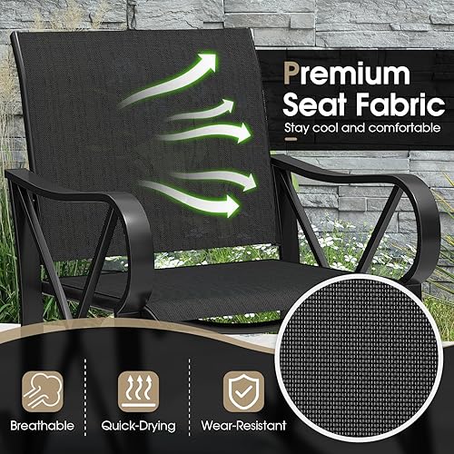 Miniatura 8 de HAPPYGRILL Juego de 3 sillas mecedoras para patio con mesa auxiliar, juego de muebles de conversación al aire libre con marco de metal para porche,