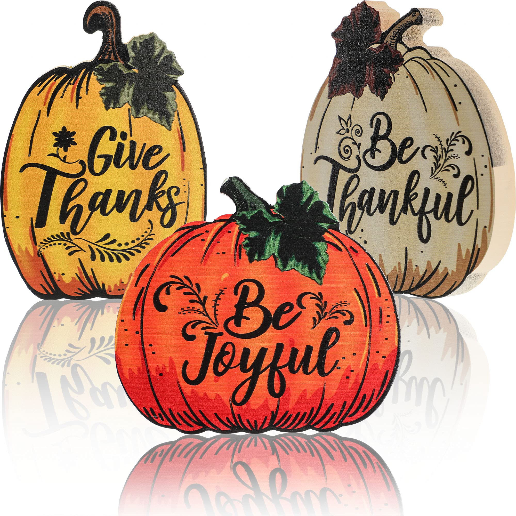3 Pieces Thanksgiving Fall Decor Pumpkin Wood Sign Decoration Give Thanks Be Thankful Be Joyful Wood Sign Autumn Table Decorations Thanksgiving Wood Ornaments for Harvest Decoration