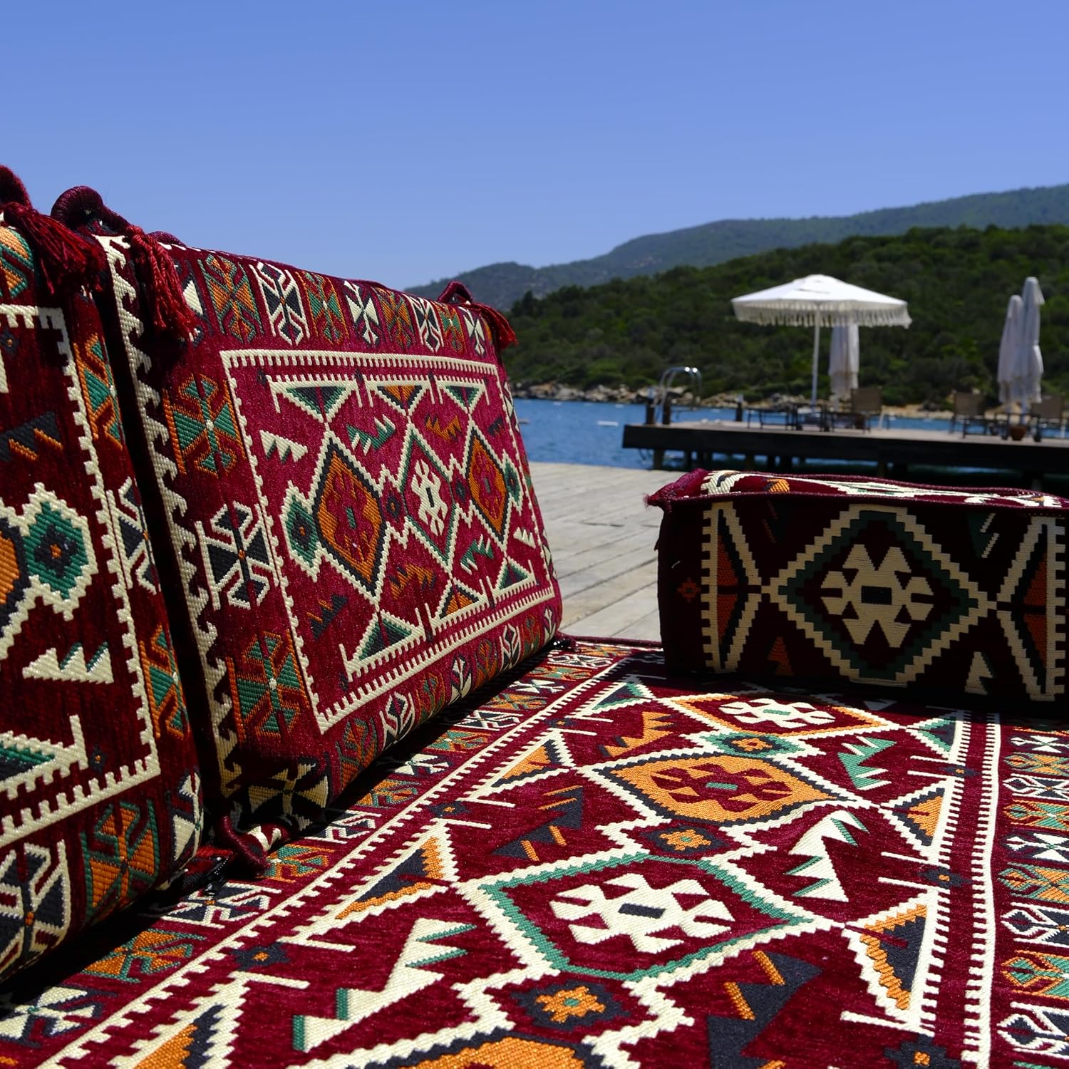 mysticalanatolia Arabic Majlis Sofa Set Arabian Couches 75x27x4 inch for Home Living Room Patio Bohemian Oriental Floor Seating Furniture Indoor Outdoor Lounge Loveseat Futon