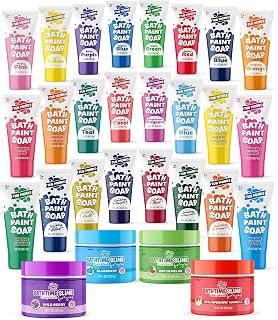 Tub Works Bath Paint & Bath Slime, Variety Pack | (24) Non-Toxic Washable Bath Paints & (4) Gooey Bath Slime Body Washes | Fun Kids Soap for Kids Bath