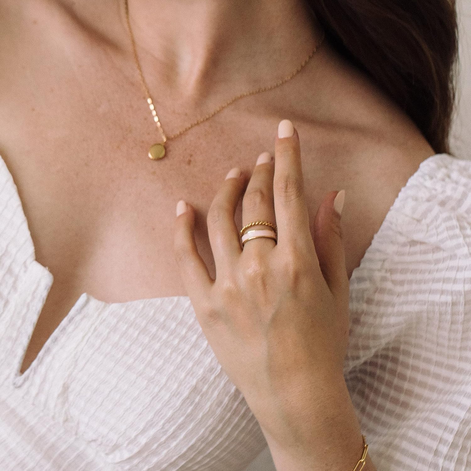 Brook & York Gold Plated Ring Set with Stackable Color Enamel and Rope Ring - Set of 2 (ring sizes 6, 7 or 8) - Gifts for Mom