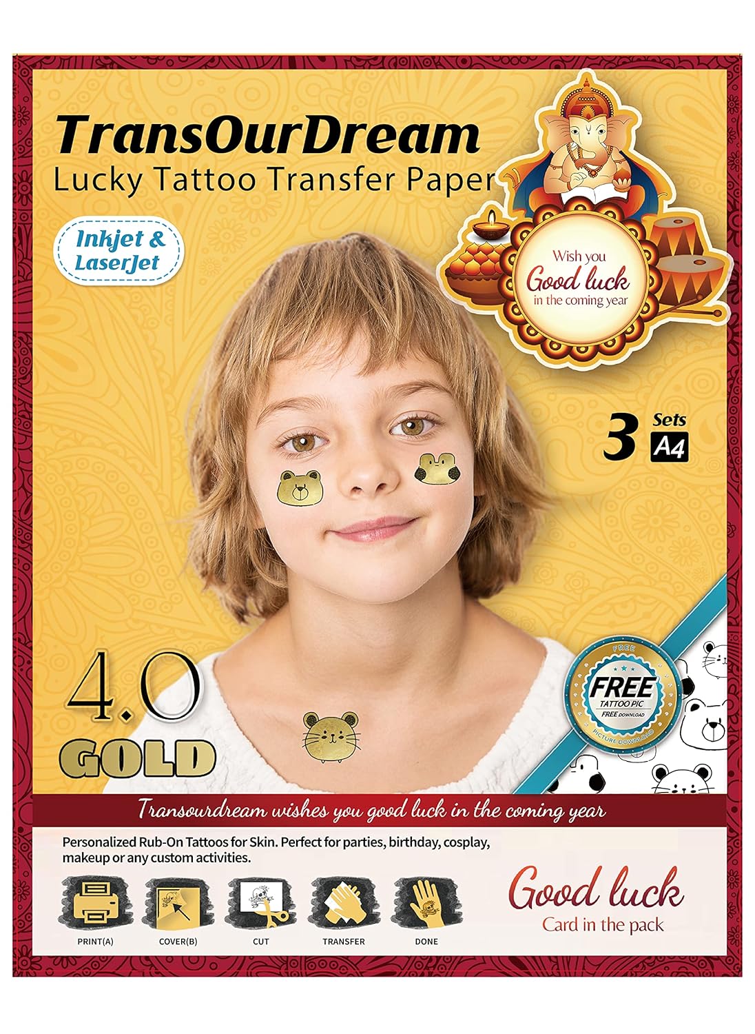 TransOurDream Gold Printable Temporary Tattoo Transfer Paper for Inkjet