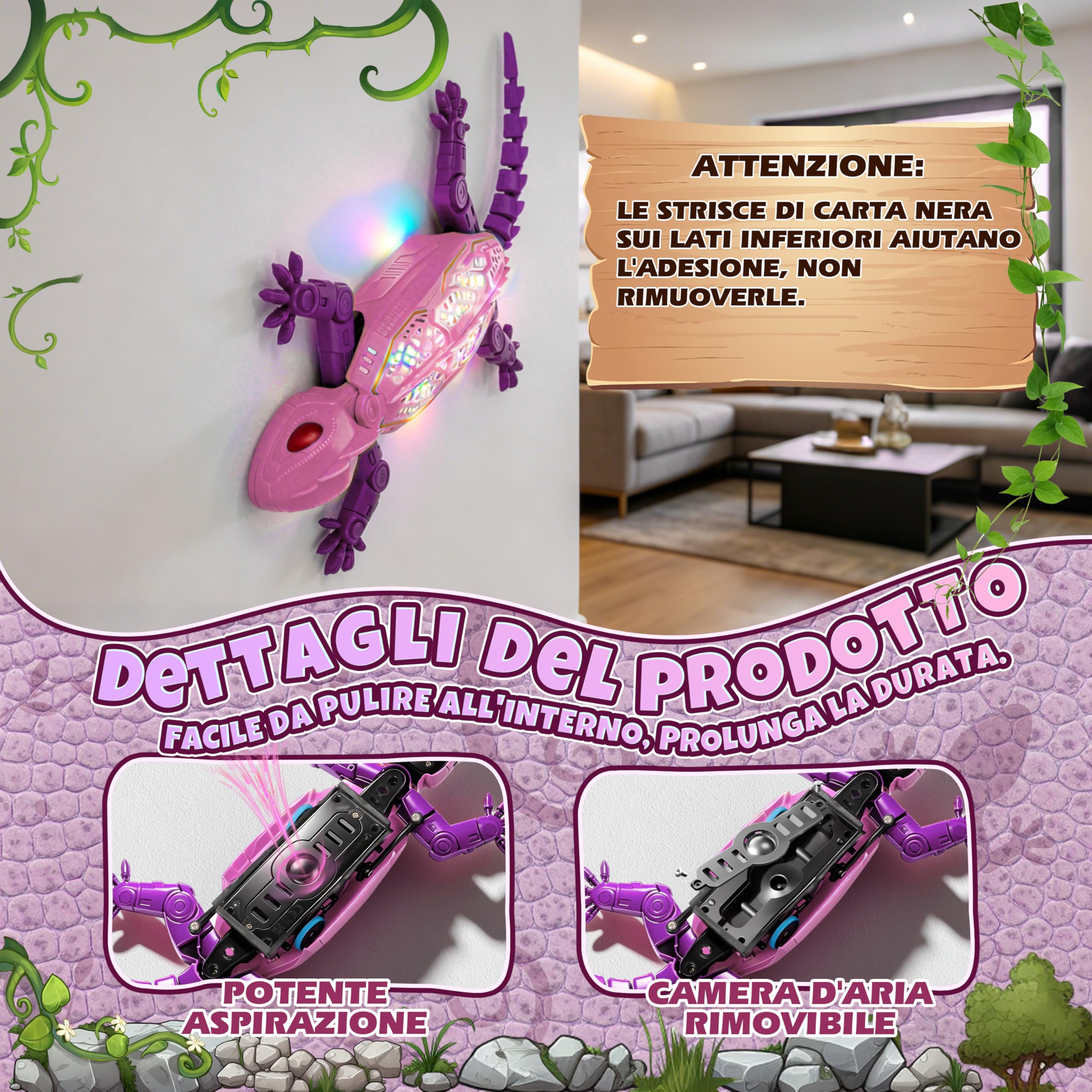 FORMIZON Geco Telecomandato con 9 Illuminazione, Lucertola Telecomandata Muro, Geco Che Si Arrampica Sui Muri, Movimenti Realistici, Regalo Interattivo Per Ragazzi E Ragazze dai 3 Anni In Su (Rosa)