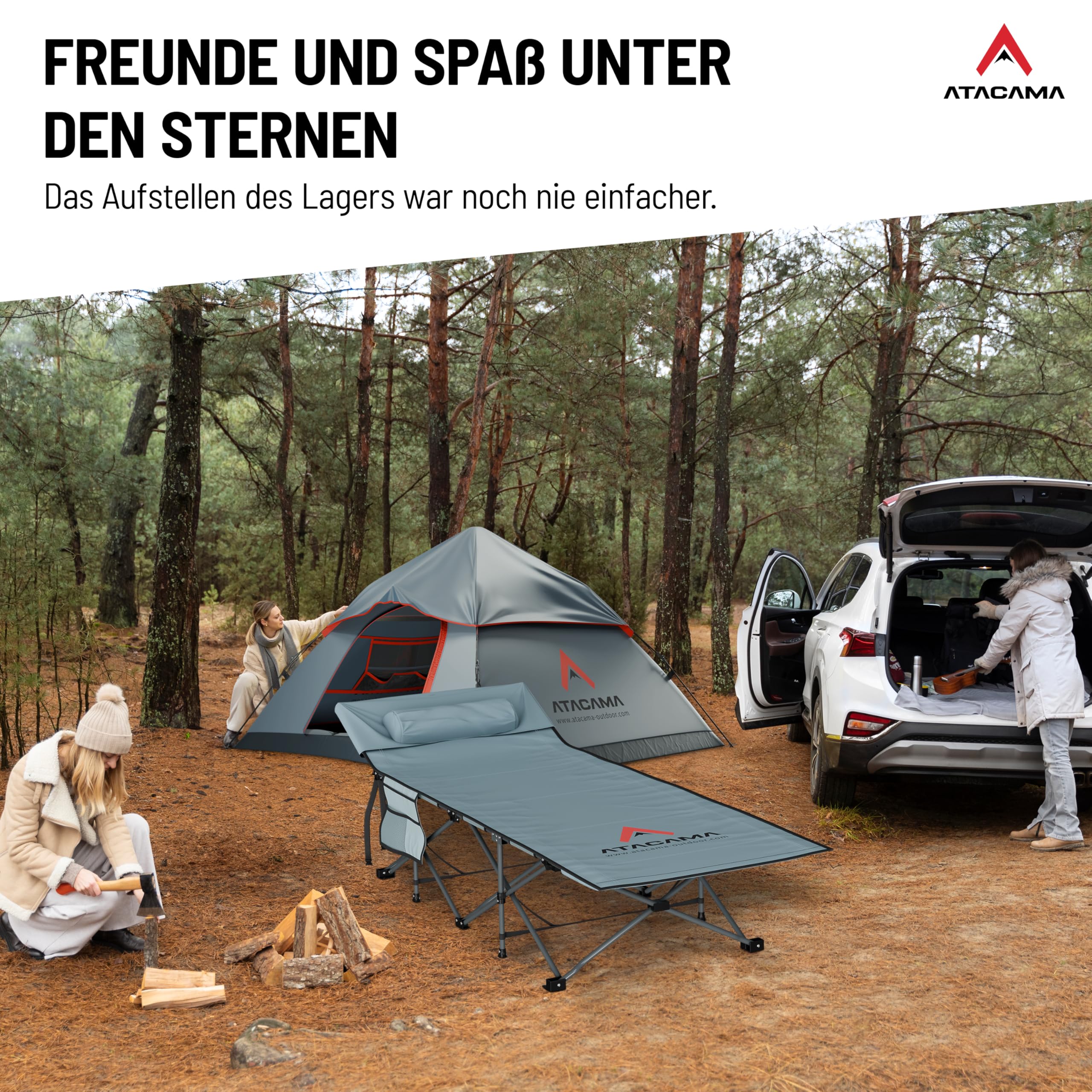 Atacama Feldbett Klappbar, Ultraleichtes Campingbett, Ideal für Outdoor-Abenteuer und Karpfenliege, komfortabel, tragbar Feldbett XXL, 190 x 68 x 38 cm