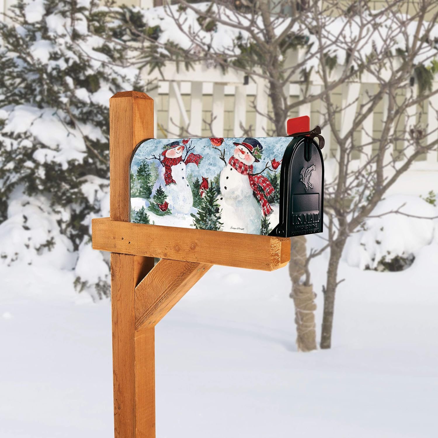 MailWraps Studio M Snowman Friends Fall/Winter, The Original Magnetic Mailbox Cover, Made in USA, Superior Weather Durability, Standard Size fits 6.5W x 19L Inch Mailbox