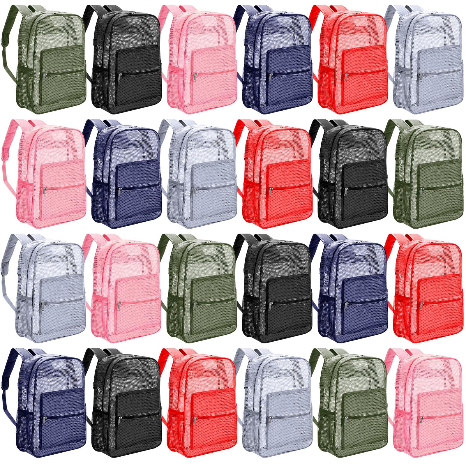 Amylove 24 Pcs Mesh Backpack Bulk 17 Inch See Through Heavy Duty Mesh Bookbags for Sports Travel Donation Charities (Colorful)
