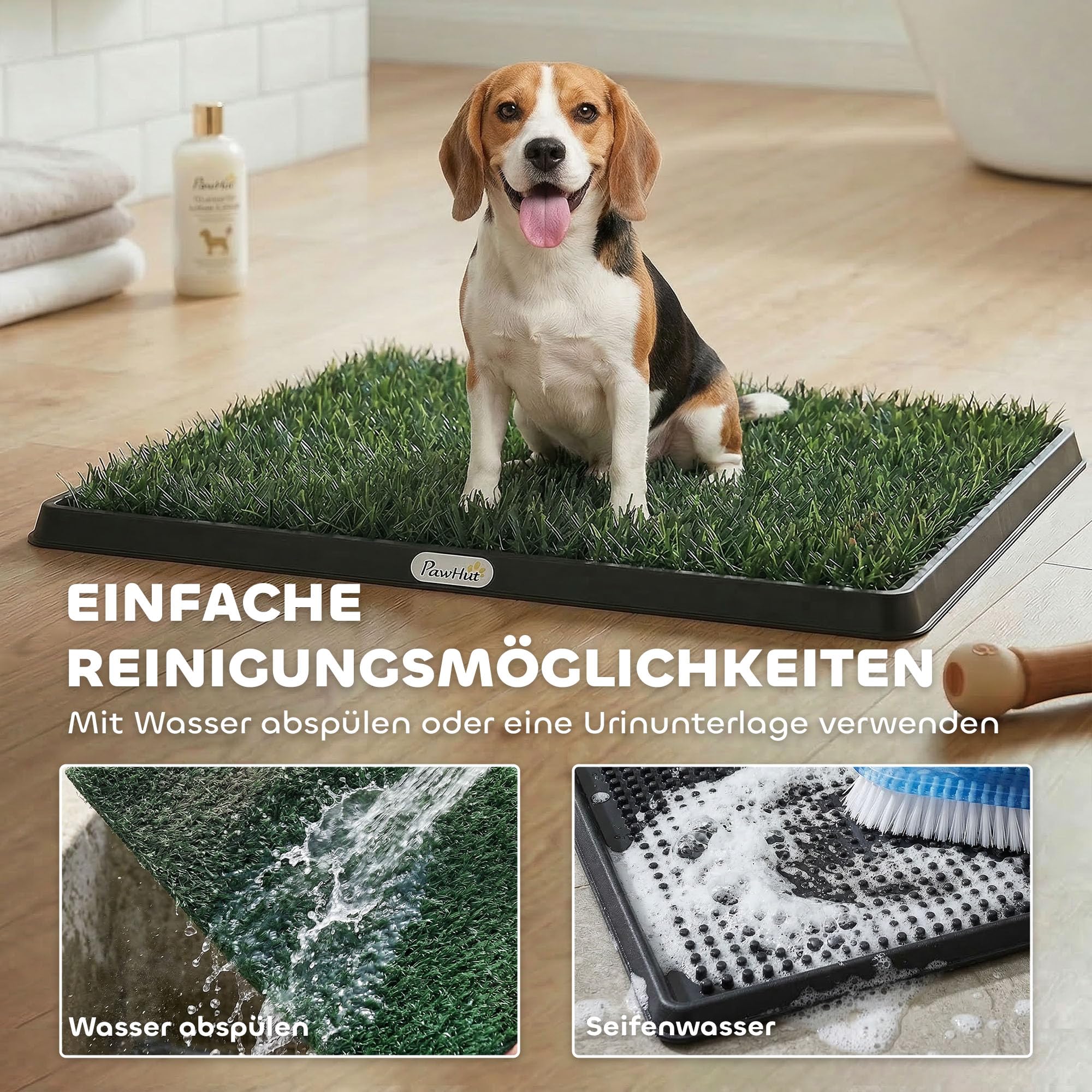 PawHut perros-wc 76 x 50,5 cm con 2 esteras de césped artificial, inodoro lavable para cachorros, aseo para perros-balcón, hogar o apartamento