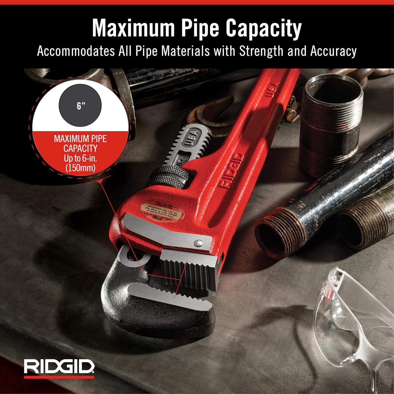 RIDGID 31040 Model 48 Heavy-Duty Straight Pipe Wrench, 48-inch Plumbing Wrench