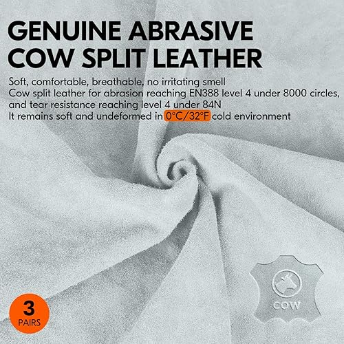 Miniatura 3 de Vgo... Winter Warm Lined Cowhide Split Leather Work Gloves,Heavy Duty Truck Driving Gardening Farm Welding(CB3501F)