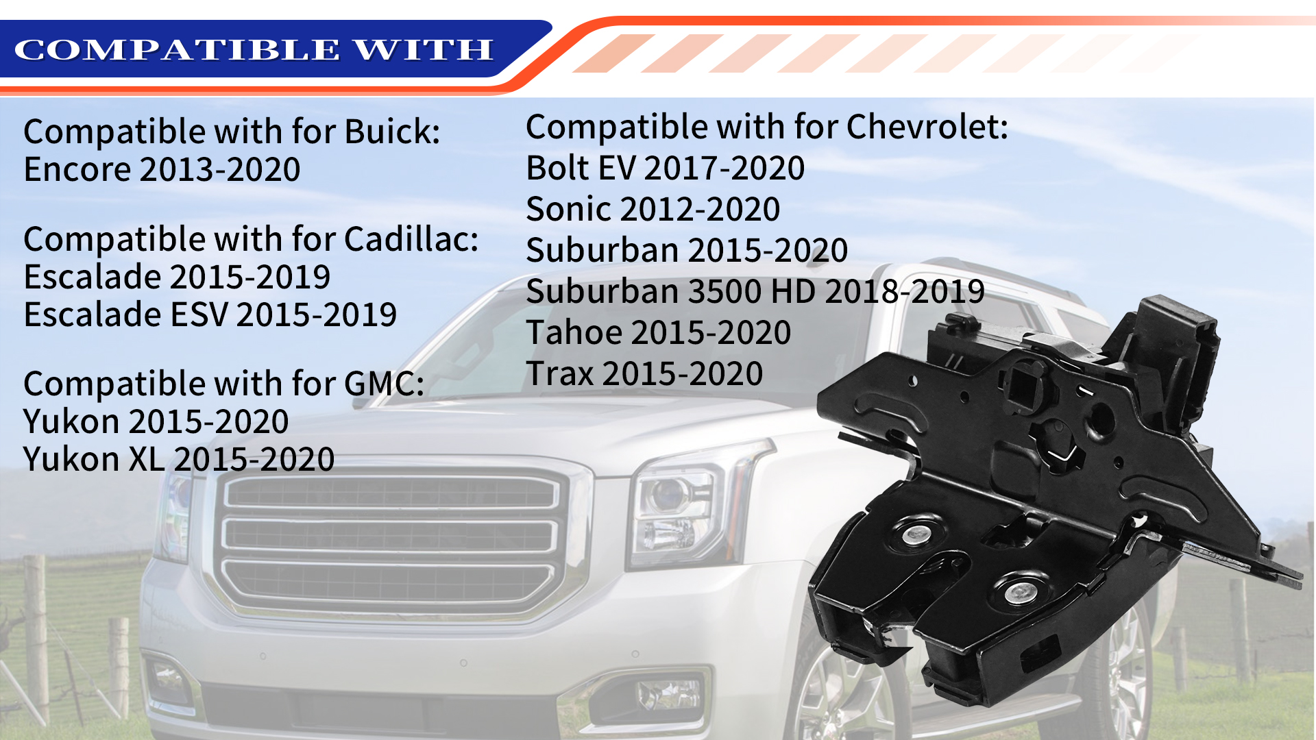 Image of 13515944 Rear Tailgate Trunk Latch Actuator Compatible with for Chevy Bolt EV Tahoe Trax Suburban 3500 HD Sonic, GMC Yukon XL, Cadillac Escalade, Buick Encore Replace# 13508110