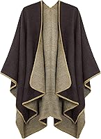 Vista 21 de Urban CoCo Poncho de colores para mujer, chal con frente abierto, color en bloques