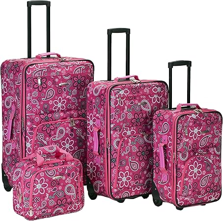 review Rockland Impulse 4-Piece Softside Upright Luggage Set, Pink Bandana, (14/19/24/28)