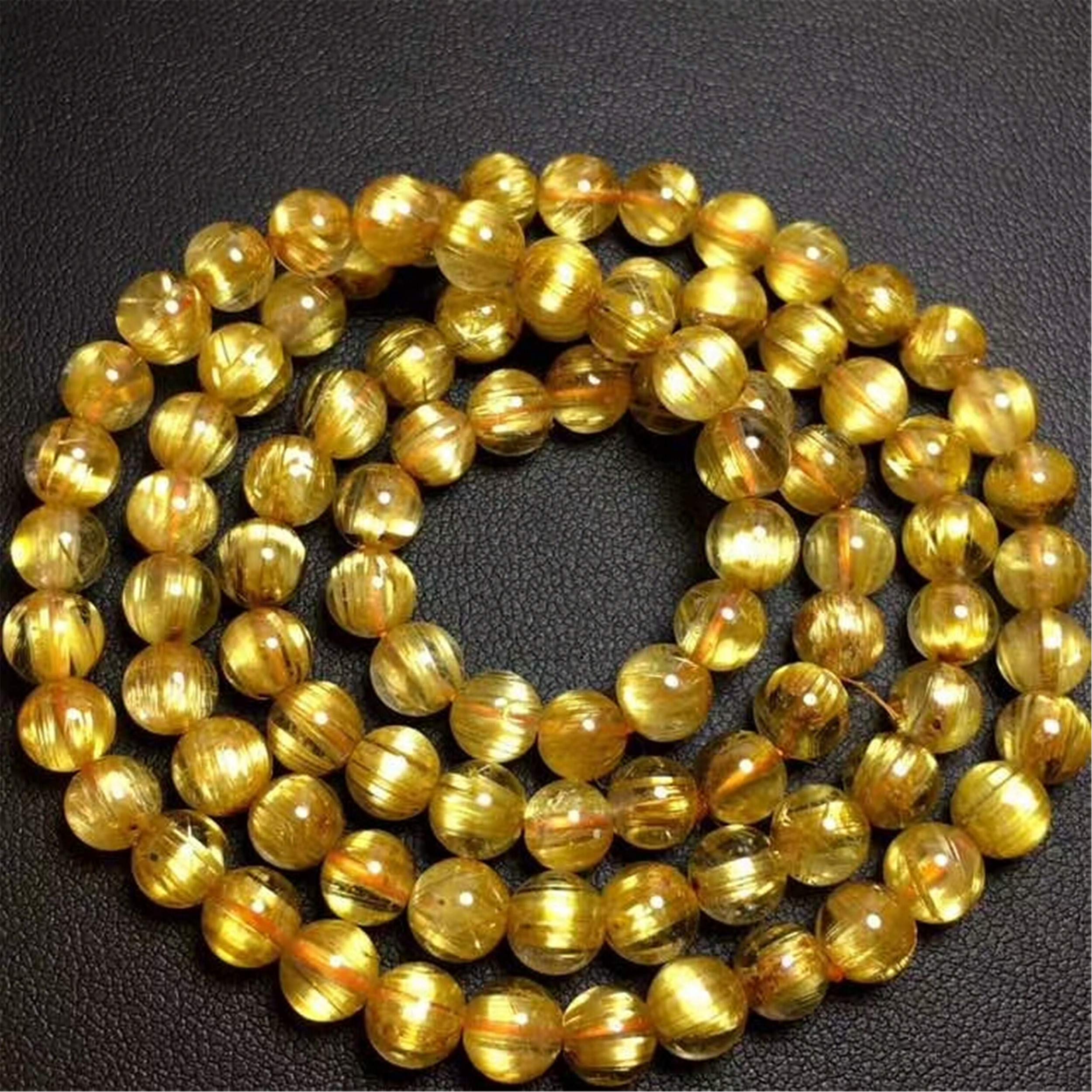 Amazon.co.jp: ブレスレット 6mm 天然ゴールド チタン ルチルクォーツ  