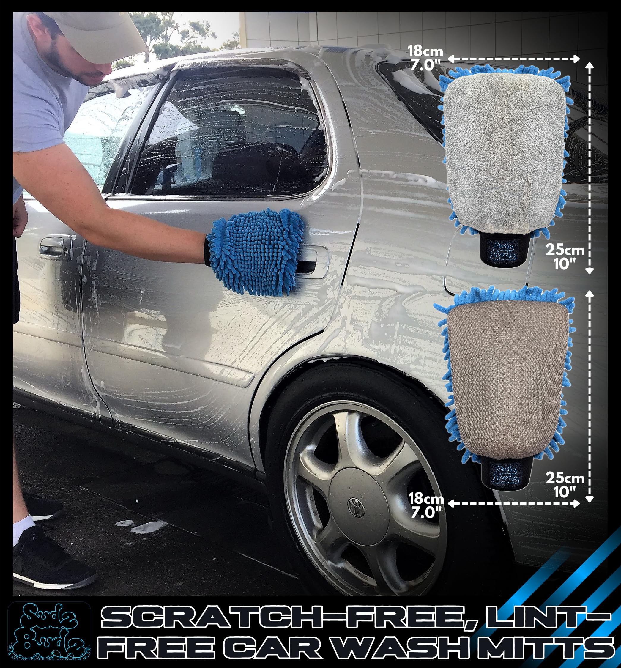 Guanto da Autolavaggio in Microfibra Ultra Morbida 2 pezzi | 2 in 1 per Scrubbing, Dettaglio, Lavaggio, Spolveratura. Lavaggio e Dettagli Senza Graffi per la Cura dell'Esterno dell'Auto