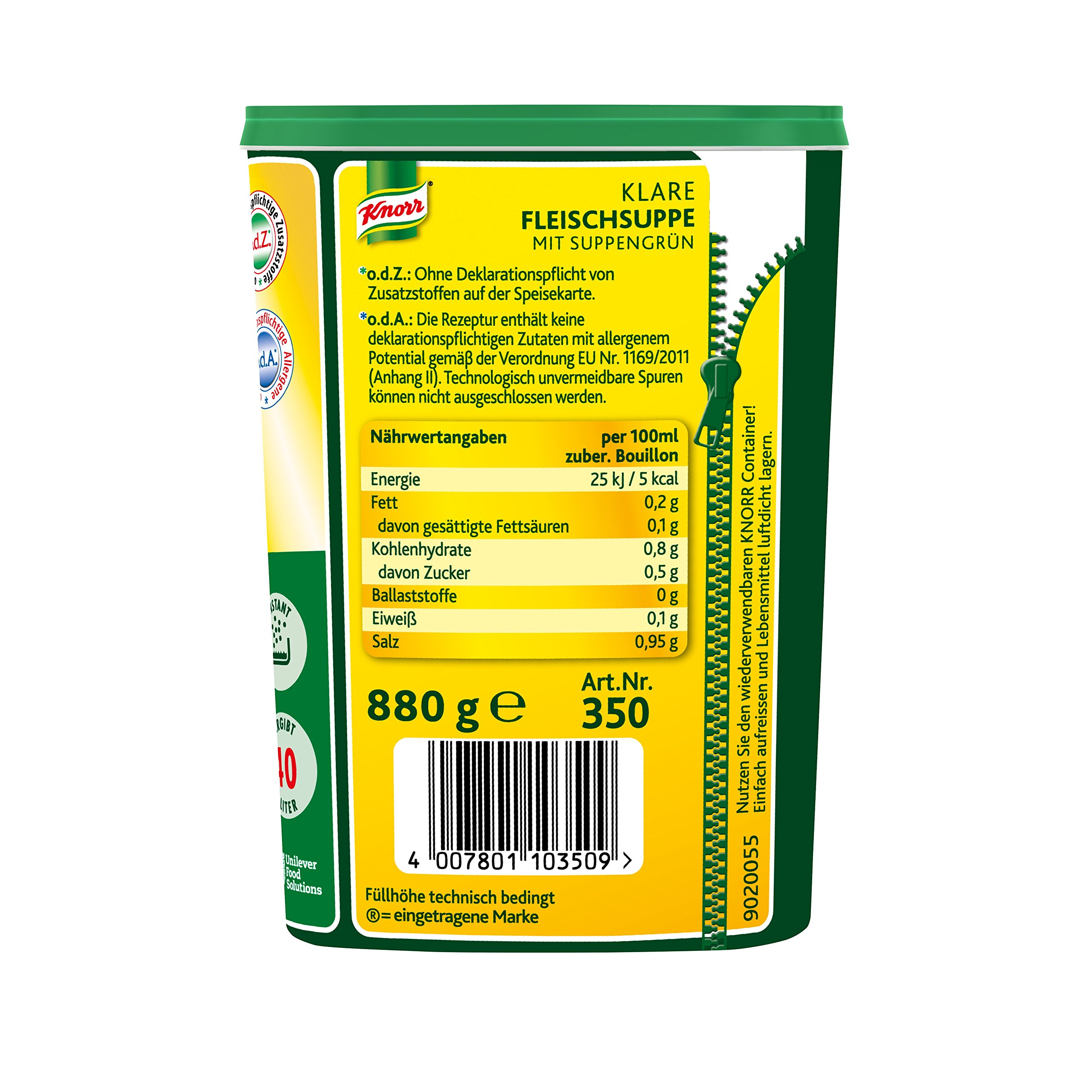 Knorr klare Rindsuppe mit Suppengrün (Rinderbrühe nach bewährter Rezeptur) 1er Pack (1 x 0,88 kg)