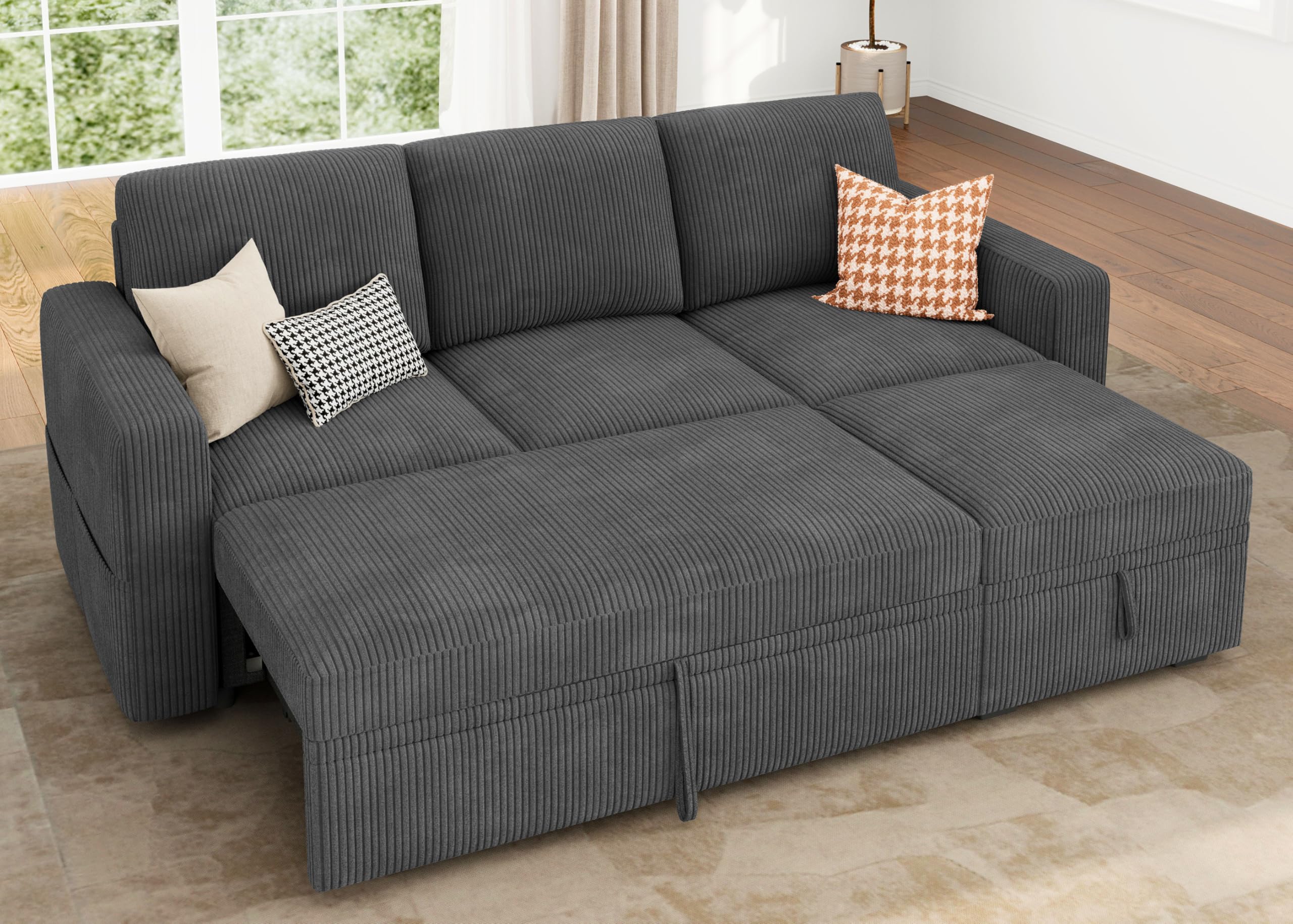 HONBAY Modular Sectional Sleeper Sofa, Dark Grey
