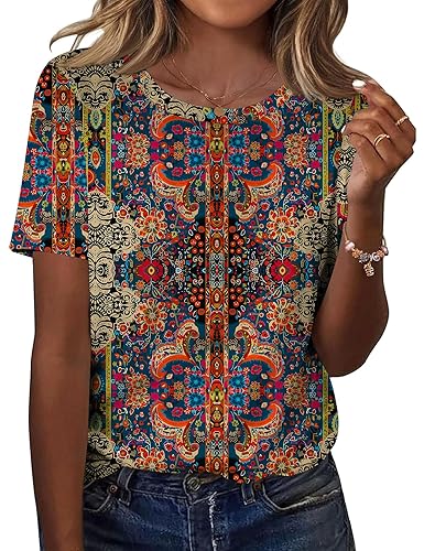 Women's Tops Summer Short Sleeve Crew Neck Shirts Dressy Casual