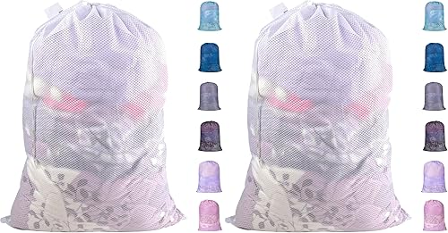 Vista 10 de Polecasa Bolsas de lavandería grandes de malla de diamante extra resistentes con cierre de cordón y etiqueta de identificación, bolsa de A-white