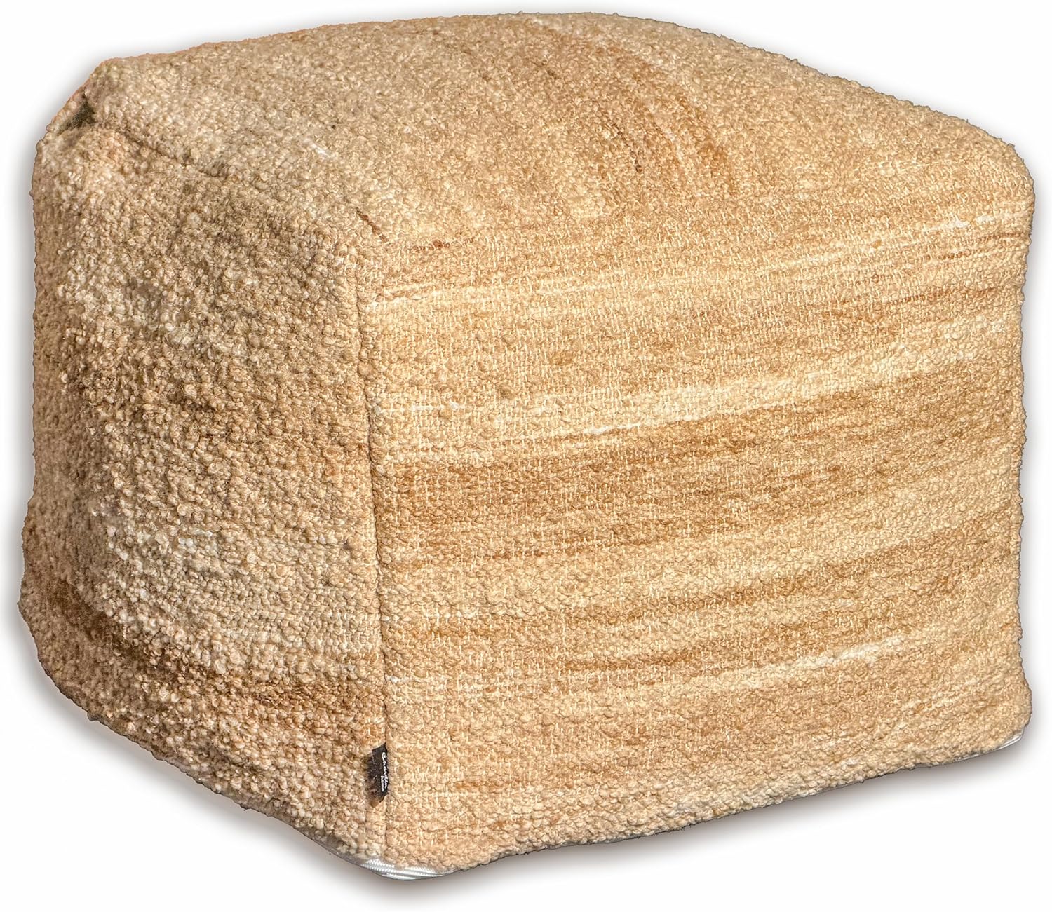 Chardin home Unstuffed Pouf Ottoman Cover, DIY Fillable Floor Pouf with Storage, Indoor Outdoor Square Ottoman, Footrest, Boho Decorative Floor Pillow, Small Accent Seat,16.5" x 16.5"x 12.9", Beige