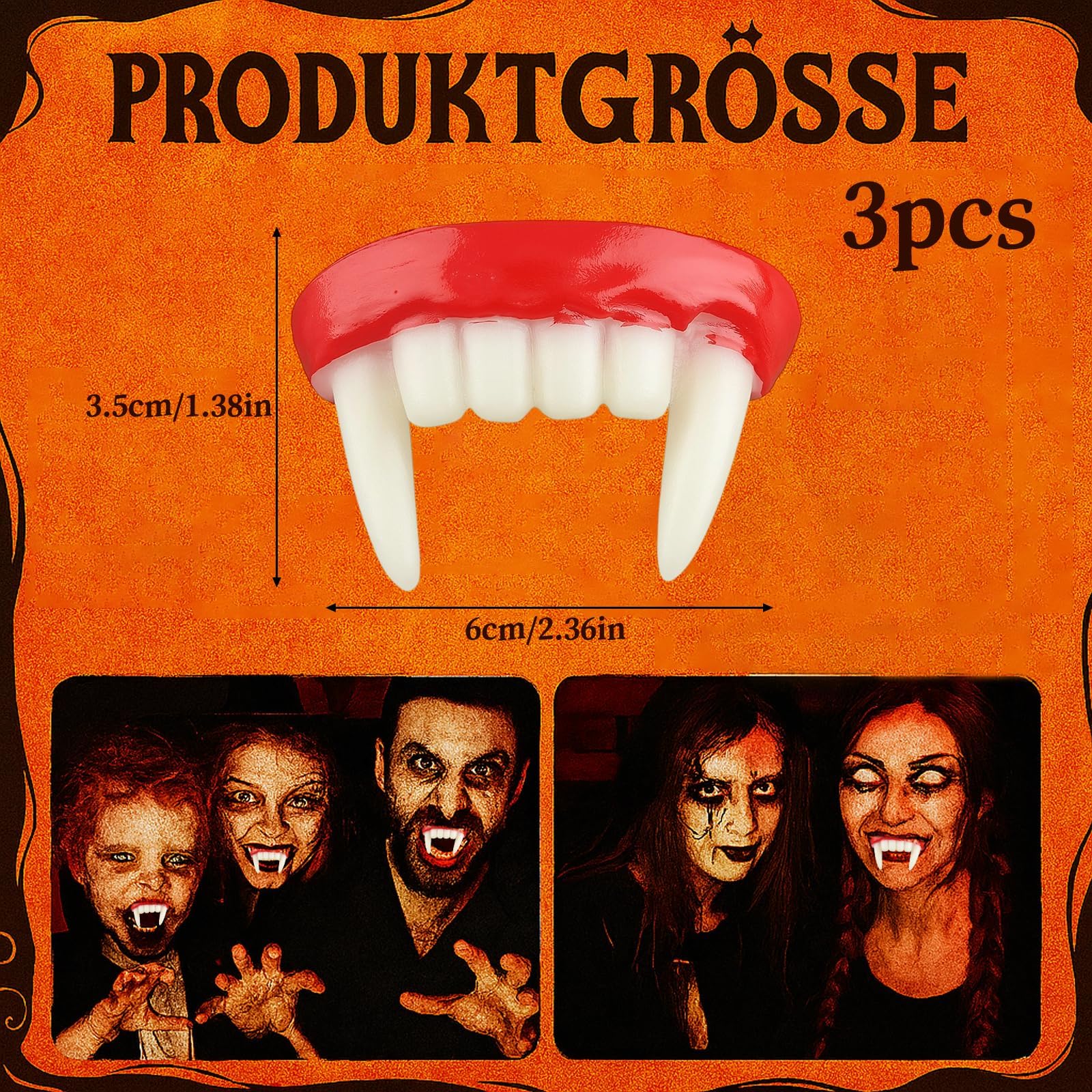 4 Stück Vampirzähne Set - Halloween Kostüm Für Kinder & Erwachsene
