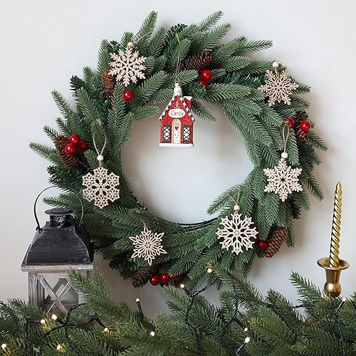 Miniatura 2 de 24 adornos de madera de copos de nieve de Navidad de 3 pulgadas, adorno colgante para decoración rústica de árbol de Navidad, manualidades de regalo