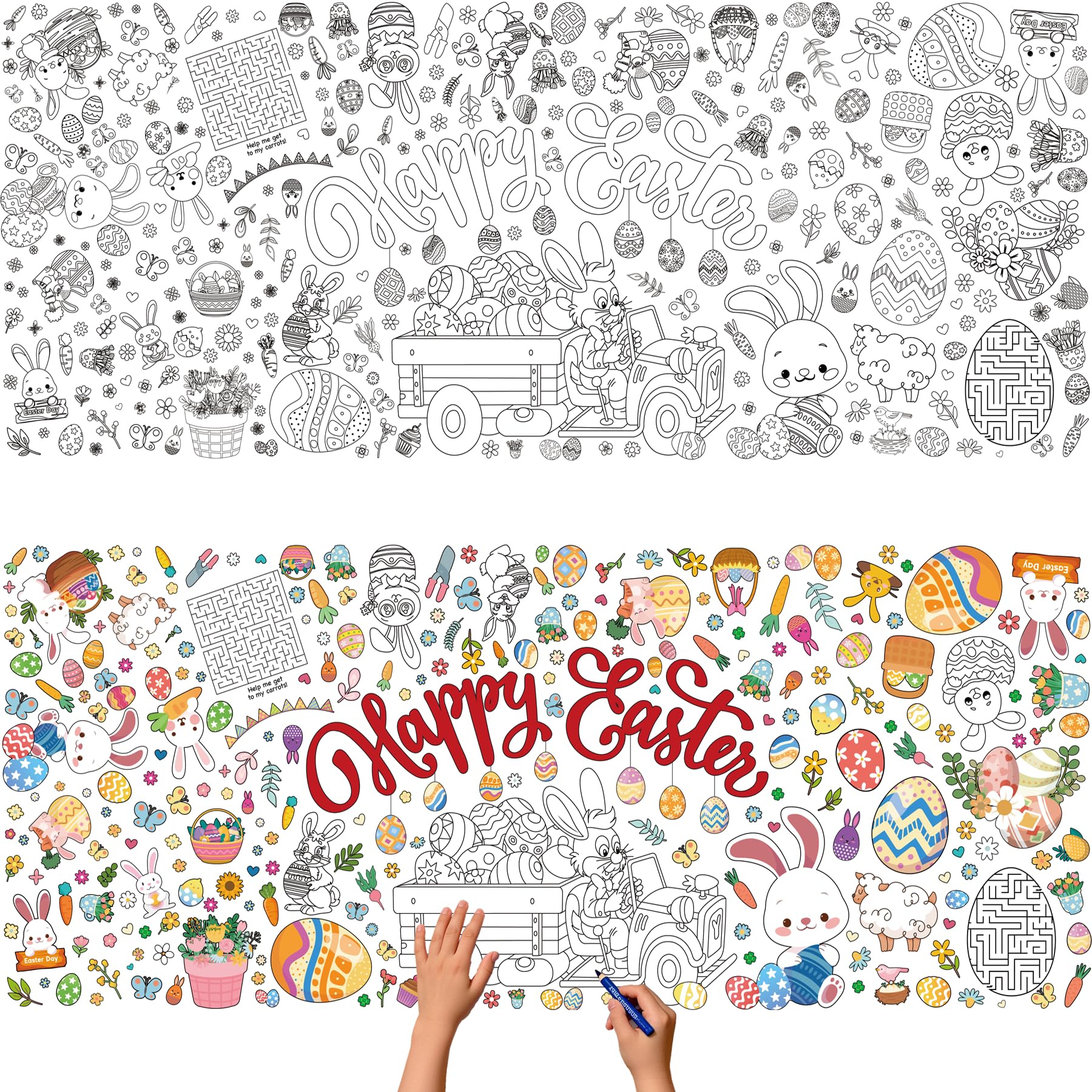 CAMOSE 30 x 72 Inch Easter Colouring Tablecloth for Kids Easter Gifts for Kids,Crafts for Teaching Activities Banner & Poster Photo Booth Props
