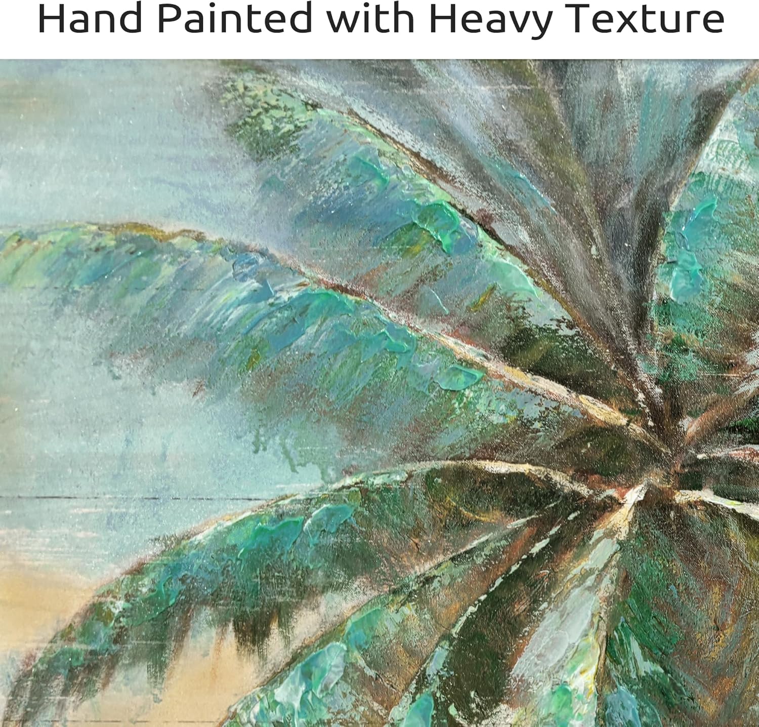 Framed Coastal Beach Wall Art: Palm Trees Picture Hand Painted Tropical Seaside Print Abstract Seascape Painting Artwork Living Room Bedroom Home Wooden Decor