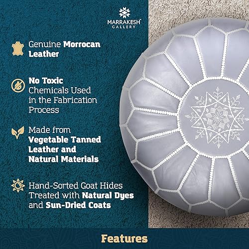Miniatura 80 de Marrakesh Gallery - Funda de puf marroquí, otomana redonda y grande de piel, decoración bohemia para sala de estar, reposapies, sin relleno Marrón