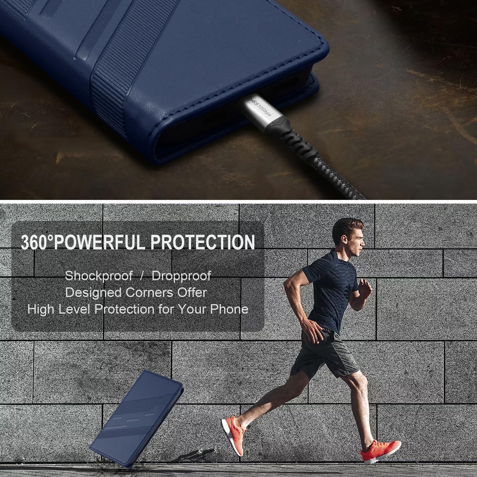Cover Custodia Folio in Pelle per Motorola Moto G06 4G, Premium PU/TPU Pelle Flip Antiurto Wallet Case, con Supporto & Porta Carta. Blu scuro