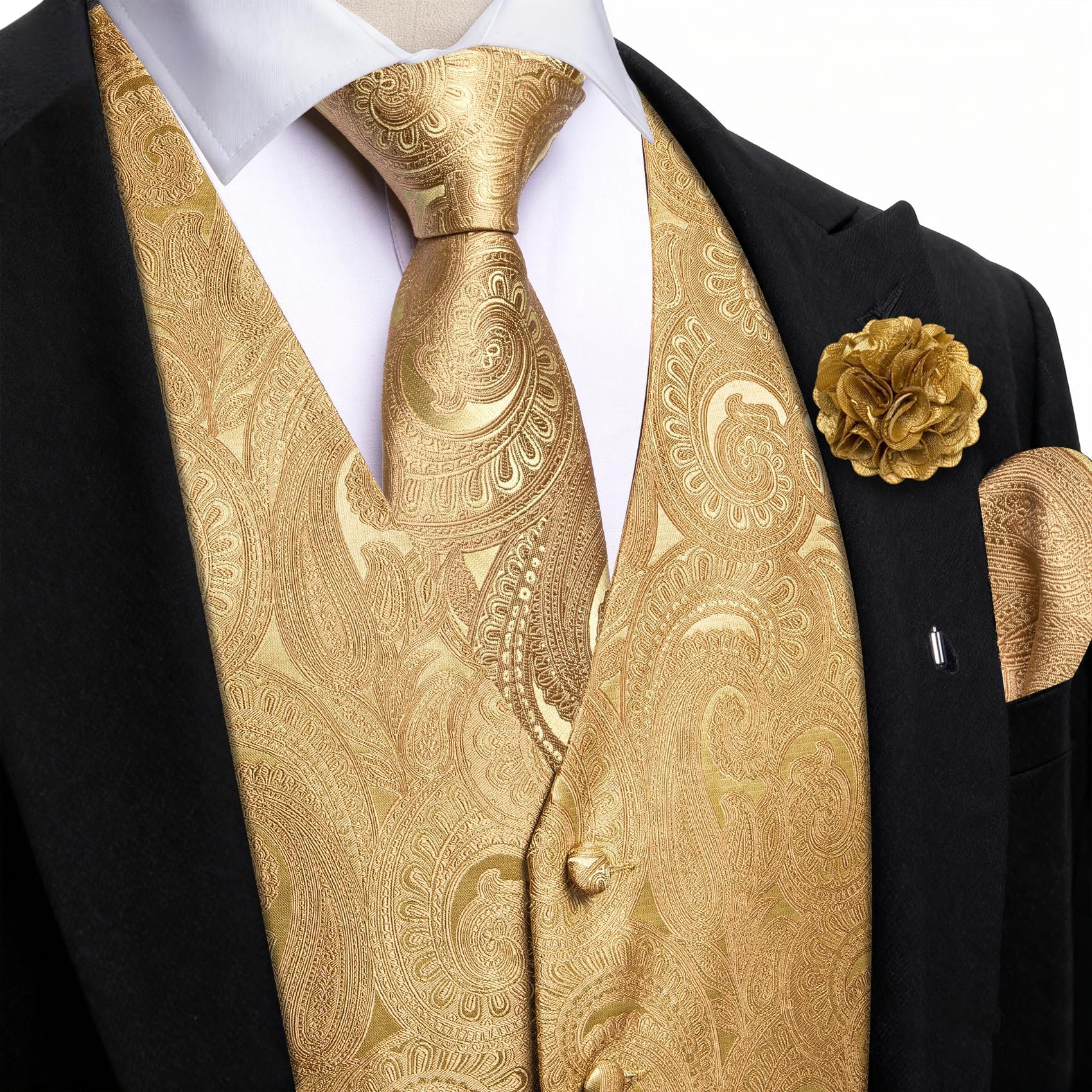 Barry.Wang Chaleco de cachemira para hombre, conjunto de corbata, corbata, pañuelo y gemelos de solapa para boda, 8 unidades