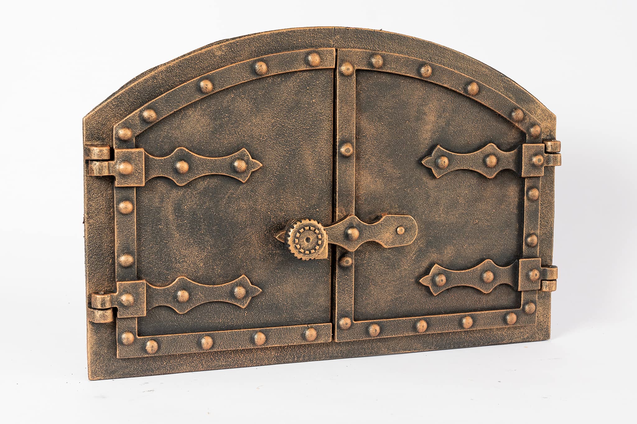 SEZAM Porte de four double en fonte avec loquet de porte, aspect rivet, porte de four à pizza - four à pain - porte de four en pierre, 53,2 x 5,5 x 35,5 cm, le cuivre