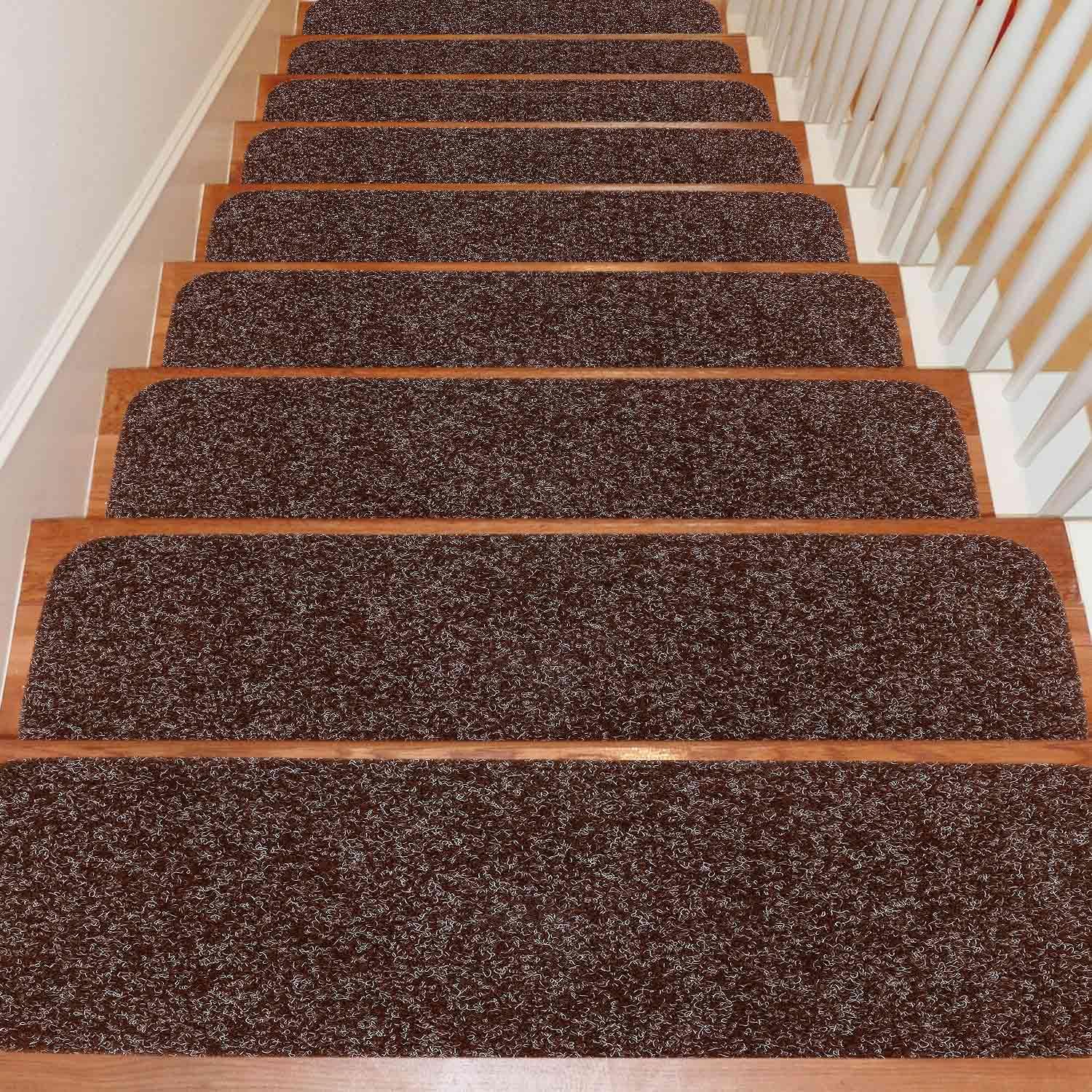 Seloom Stair Treads Carpet Non-Slip with Non Skid Rubber Backing Specialized for Indoor Wooden Steps, Removable Washable Step Runners Perfect for Dogs(Brown,15-Pack, 9” x 36”)