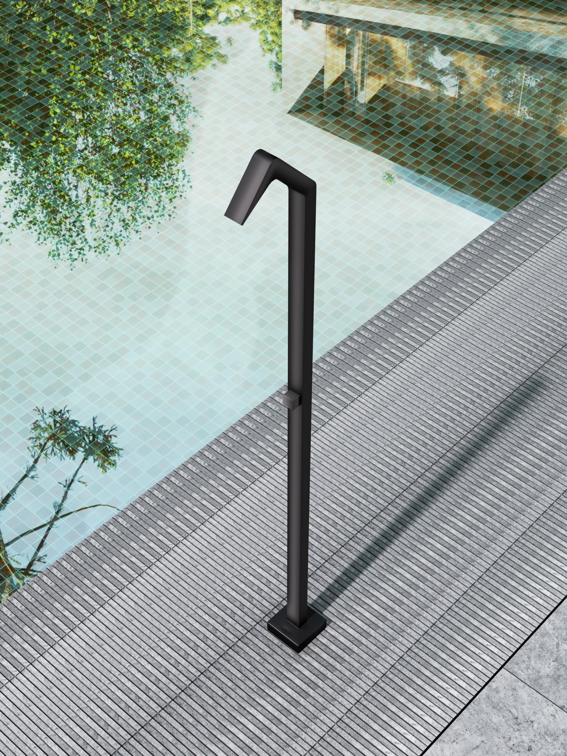 Mice - Columna de Ducha Exterior para Piscina, Jardin, SPA - 1 Via de Agua Fria - Monofluido - 218 cm de Alto con Rociador Tipo Cascada/Negro Mate