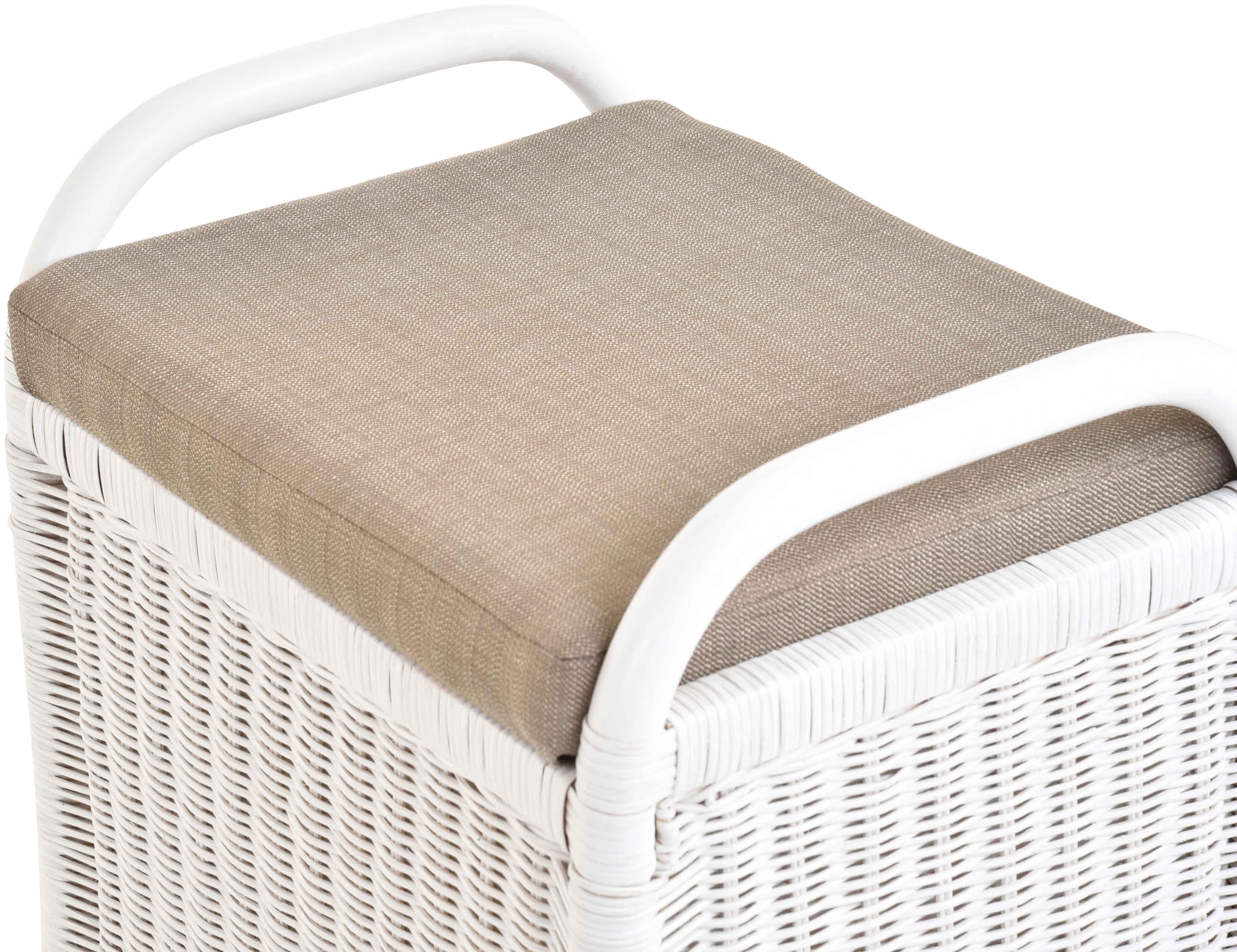 Rattan Sitzbank Sitzhocker mit Stauraum Rattanhocker mit Deckel Hocker (Weiß)
