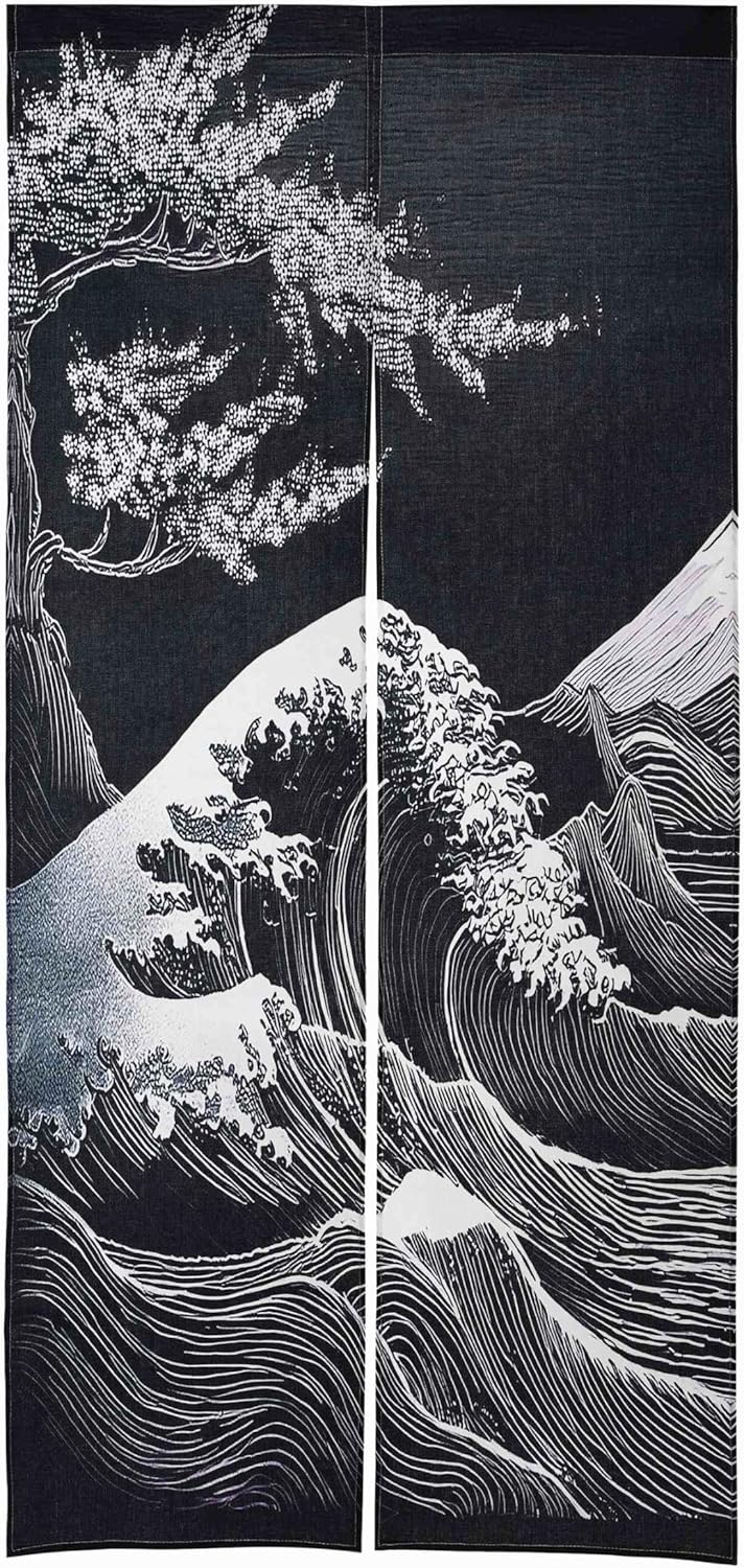 Noren Japanese Style Doorway Curtain with a Picture of Mt.Fuji Mountain Fuji Ukiyoe Printed on it (pattern2)