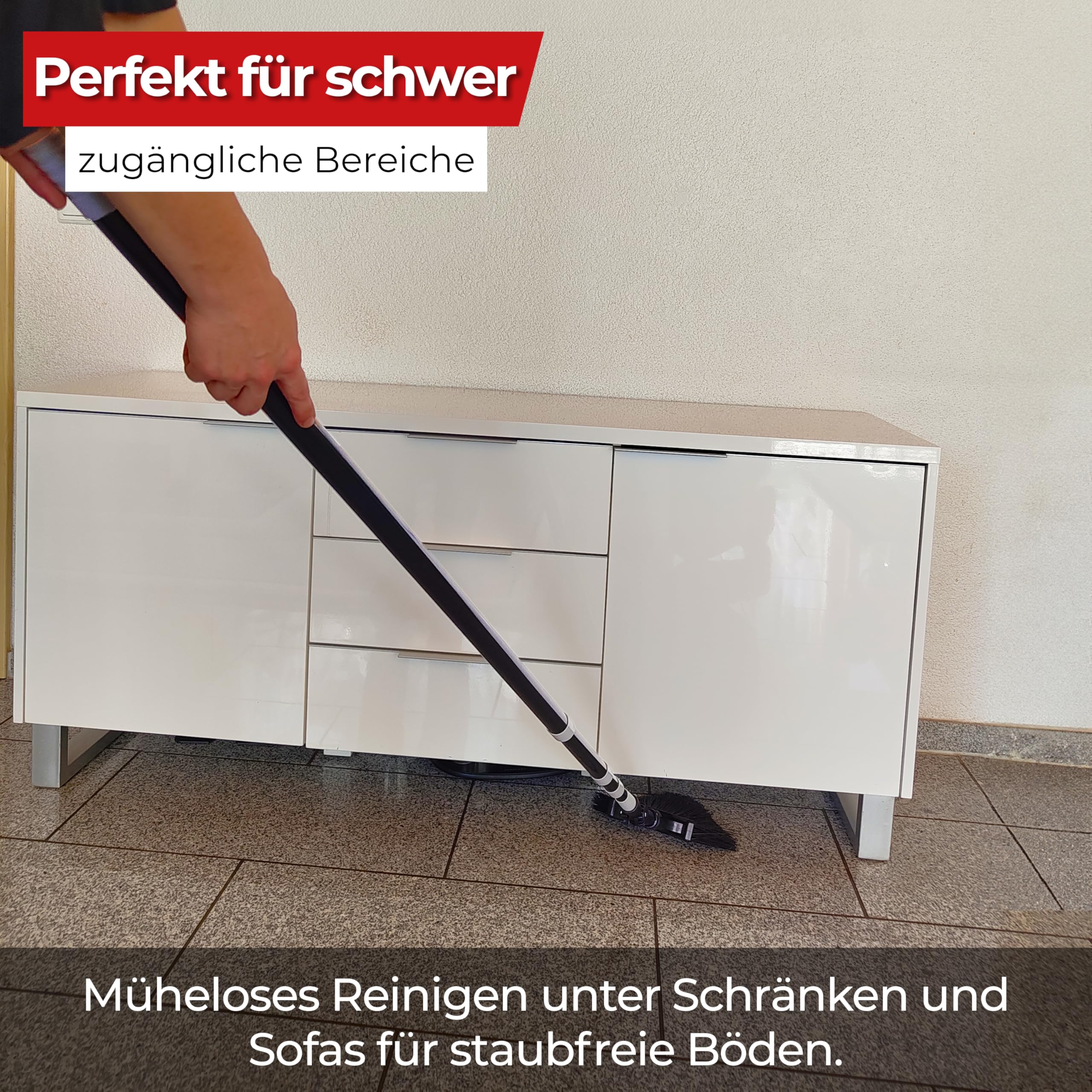 PROLUXE® Dreiecksbesen mit Teleskopstiel - Ausziehbar bis 4,10 m - Robuster PET Besen - Ideal für Ecken, Wände & Decken - Deutsche Marke - Premium Qualität - Spinnenfeger & Staubfeger