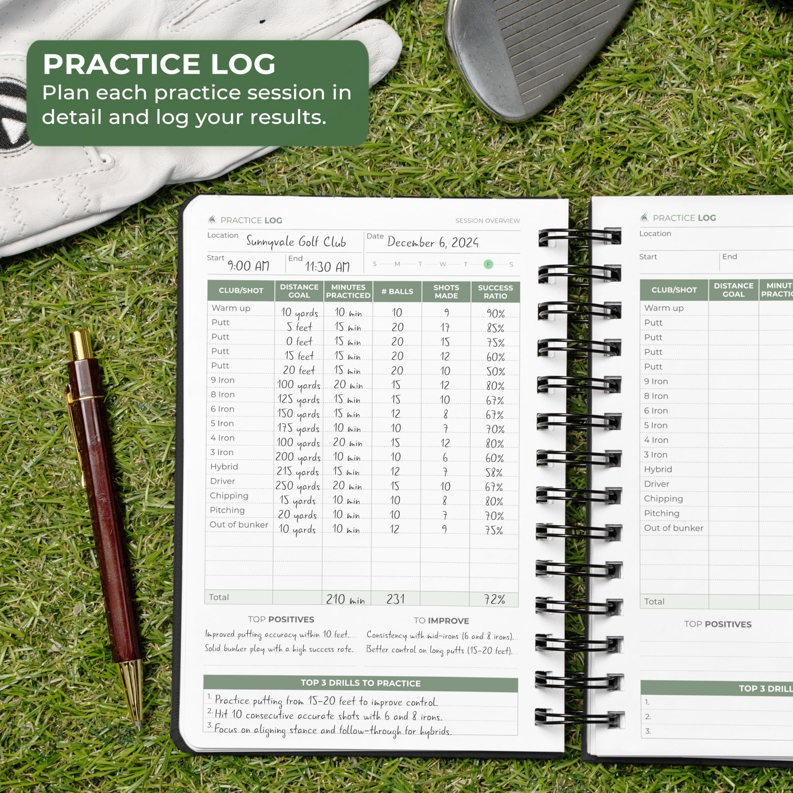 CF Carnet de bord de golf (noir, compact (13,5 x 19,6 cm)