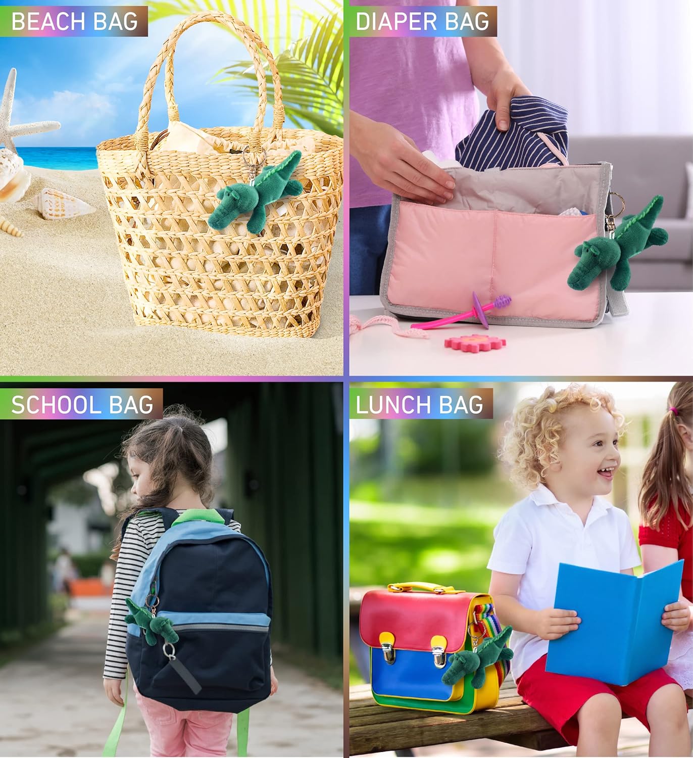 Puzzled Alligator Plush Keychain Stuffed Animal Toy - Soft Plush Wild Life Animal Green Crocodile Charm Keyring, Decorative Plush Toy Accessory Fun Buddy - 4 Inches - Image 4