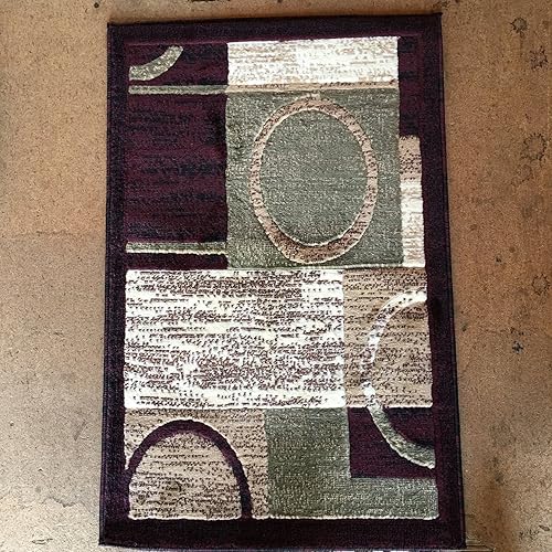 Miniatura 1 de Alfombra moderna larga contemporánea para corredor, diseño geométrico verde burdeos y beige, 1497 (32 pulgadas x 15 pies 10 pulgadas)