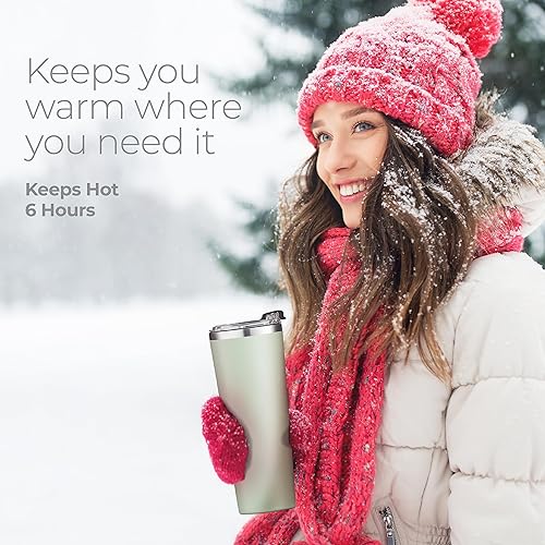 Miniatura 8 de SIPX Vasos con triple aislamiento, 22 onzas, vaso moderno de alta calidad con tapa, vaso aislado que se mantiene caliente durante 6 horas, vaso de