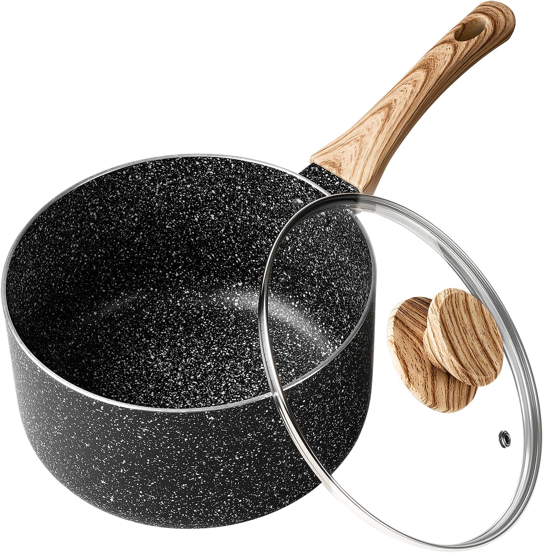 3 Quart Saucepan with Lid, Nonstick Sauce Pan with Lid, Small Sauce Pot, Granite Coating Sauce Pan 3 Quart, Non Stick Stone Pot with Ergonomic Bakelite Handle