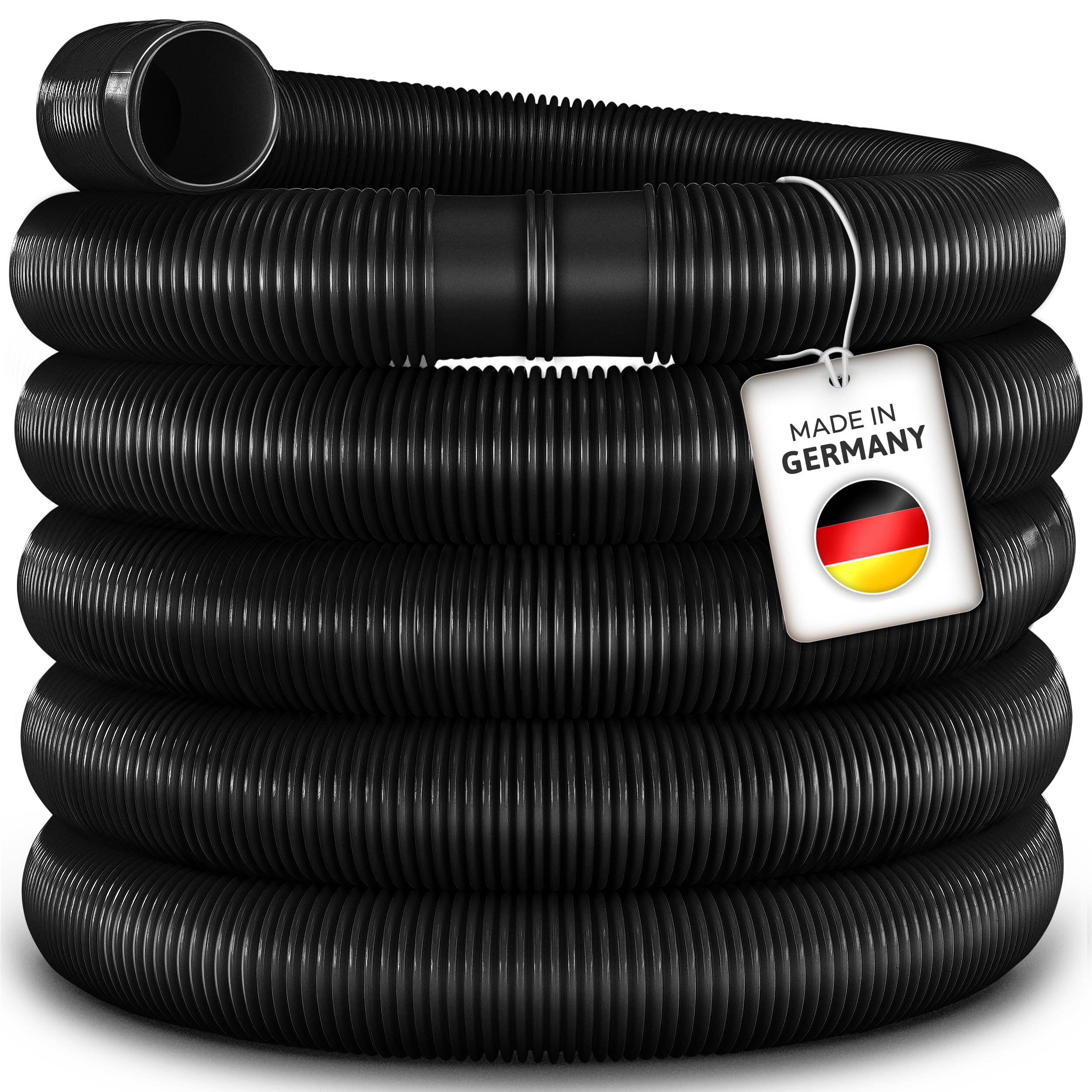 Tillvex Tuyau pour piscine avec manchons, solaire, pour piscine et bassin, pour aspiration, pour pompe, flexible pour eau (noir, 30 m / 38 mm)