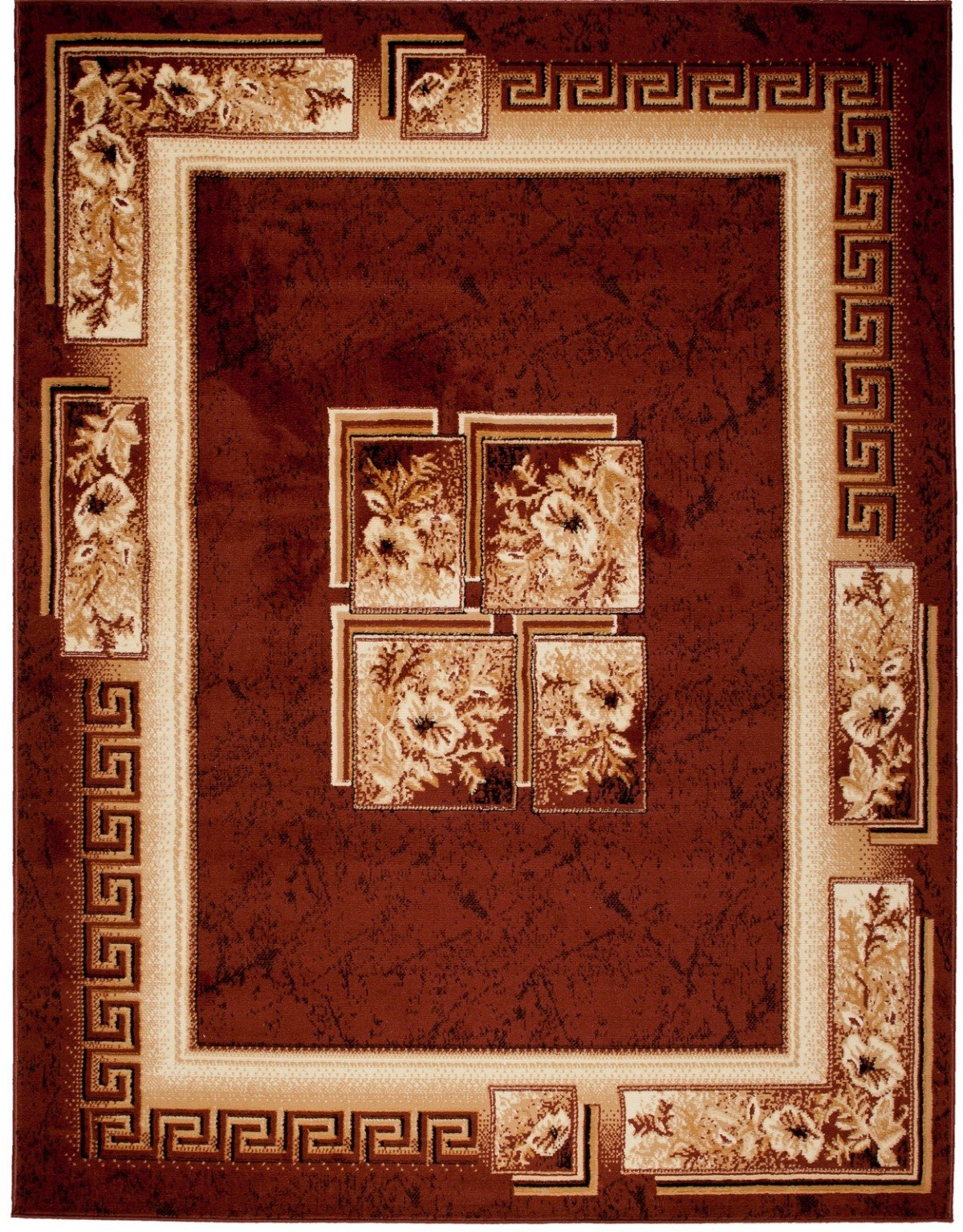 Grand Tapis De Salon - Marron Brun - Parfait Pour La Chambre - Design Classique - Motif Clé Grec - Plusieurs Coloris & Tailles "VERONA " 140 x 200 cm