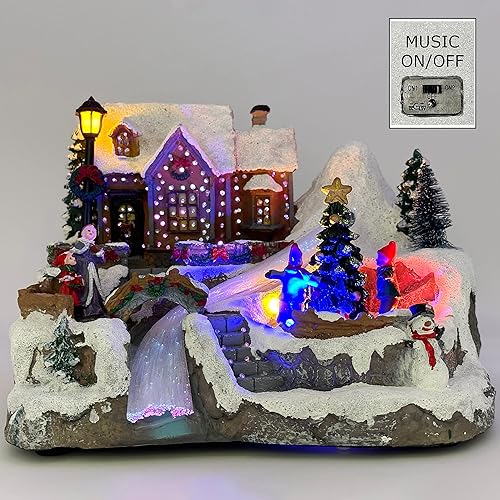 Miniatura 3 de allgala Hecho a mano de Polyresin Casa de Navidad Decoración Coleccionable Estatuilla de Casa de Edificio con USB y Batería Fuente de Alimentación